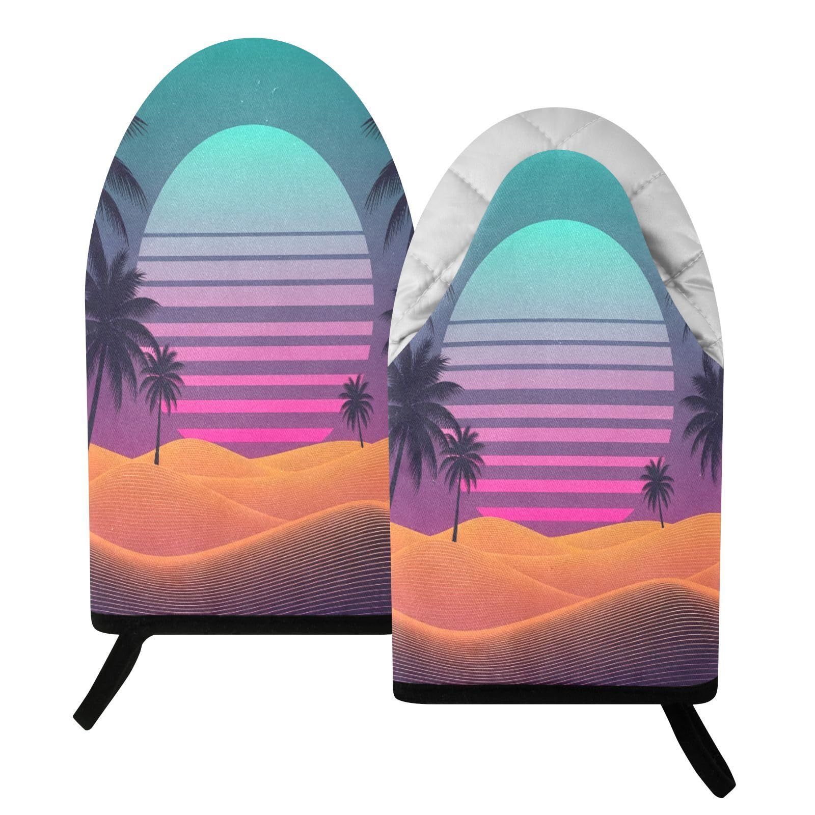 BURSTDDY Palm Sunset Oven Mitt,Heat Resistant Kitchen Mitts for Cooking