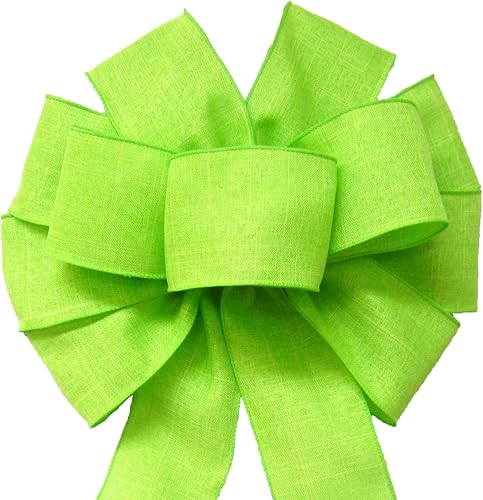 Miniatura 3 de 10" Lime Green Wreath Bows by Alpine Holiday Bows - Easter Bows - Rustic Spring Bows for Decorating Wreaths & Crafts - St Patricks Day Bows