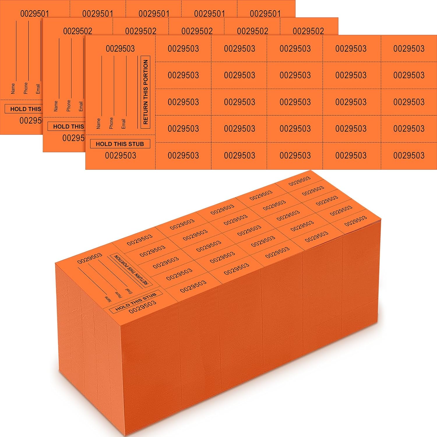 Kosiz 1000 Sheet 25 Bid Raffle Tickets Chinese Auction Tickets Sheets Auction Fundraiser Ticket Numbered with Name and Phone Number Per Sheet Raffle Tags for Silent Auction (Orange) Orange 25 Bid