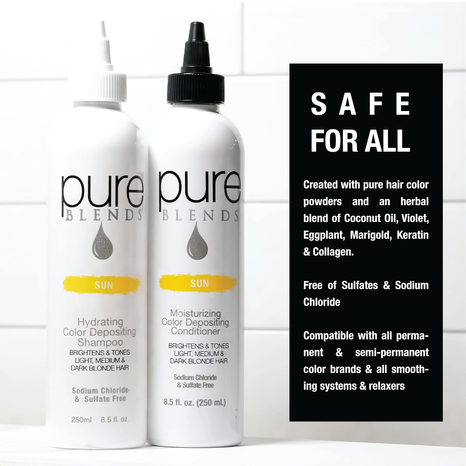 Pure Blends Sun Hydrating Color Depositing Shampoo | Brighten & Tone Color Faded Hair | Semi Permanent Hair Dye | Prevents Color Fade | Extend Color Service on Color Treated Hair | 8.5 Oz. : Beauty & Personal Care