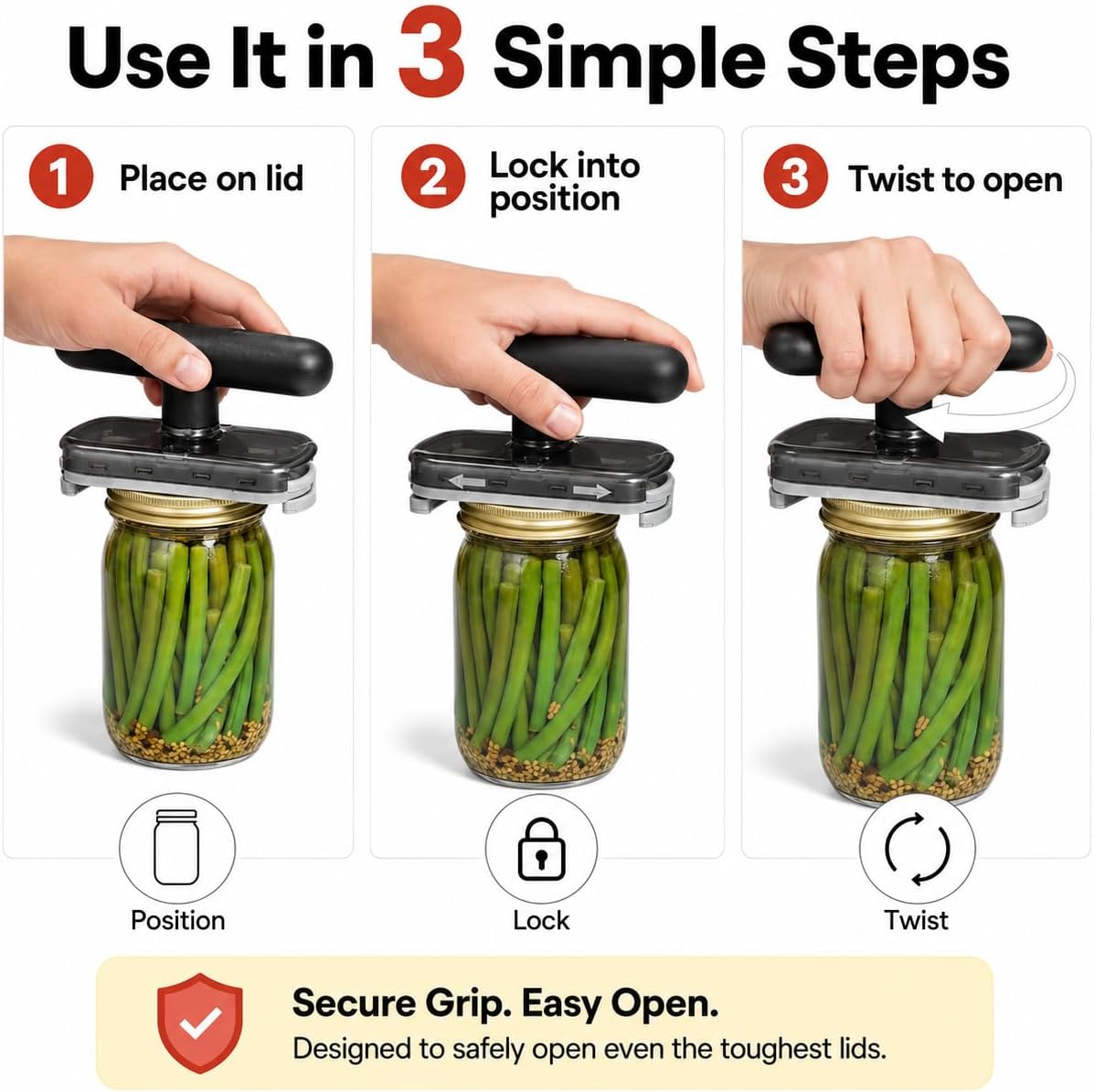 UnbindGear Jar Opener for Weak Hands and Seniors, Adjustable Jar and Bottle Lid Opener for Twist-Off Caps, No-Slip Ergonomic Grip, Easy Grip Lid Remover for Small to Large Jars, Kitchen Gadget