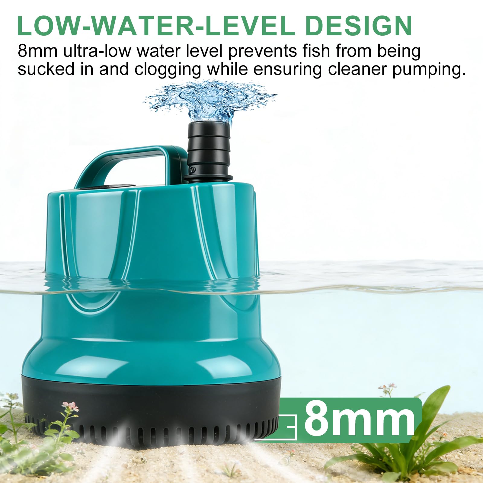 EXLECO Bomba de Agua Sumergible 60W 3000L/H, Mini Water Pump, Bombas de Achique para Aguas Sucias, Acuario, Estanque Jardín – Verde
