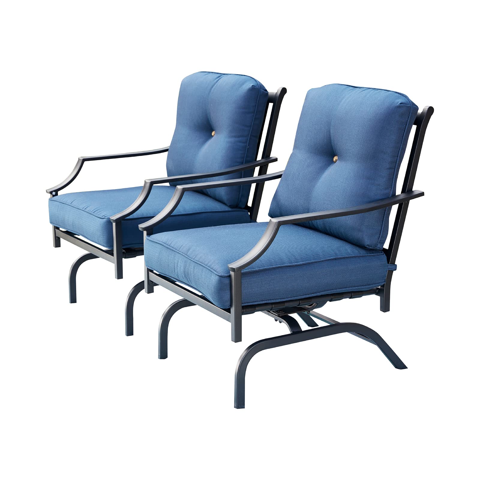 Festival Depot Patio Bistro Dining Chairs Set Outdoor Furniture Steel Frame Armchair with Armrest, Back & Seat Cushions (Set of 2, Blue)