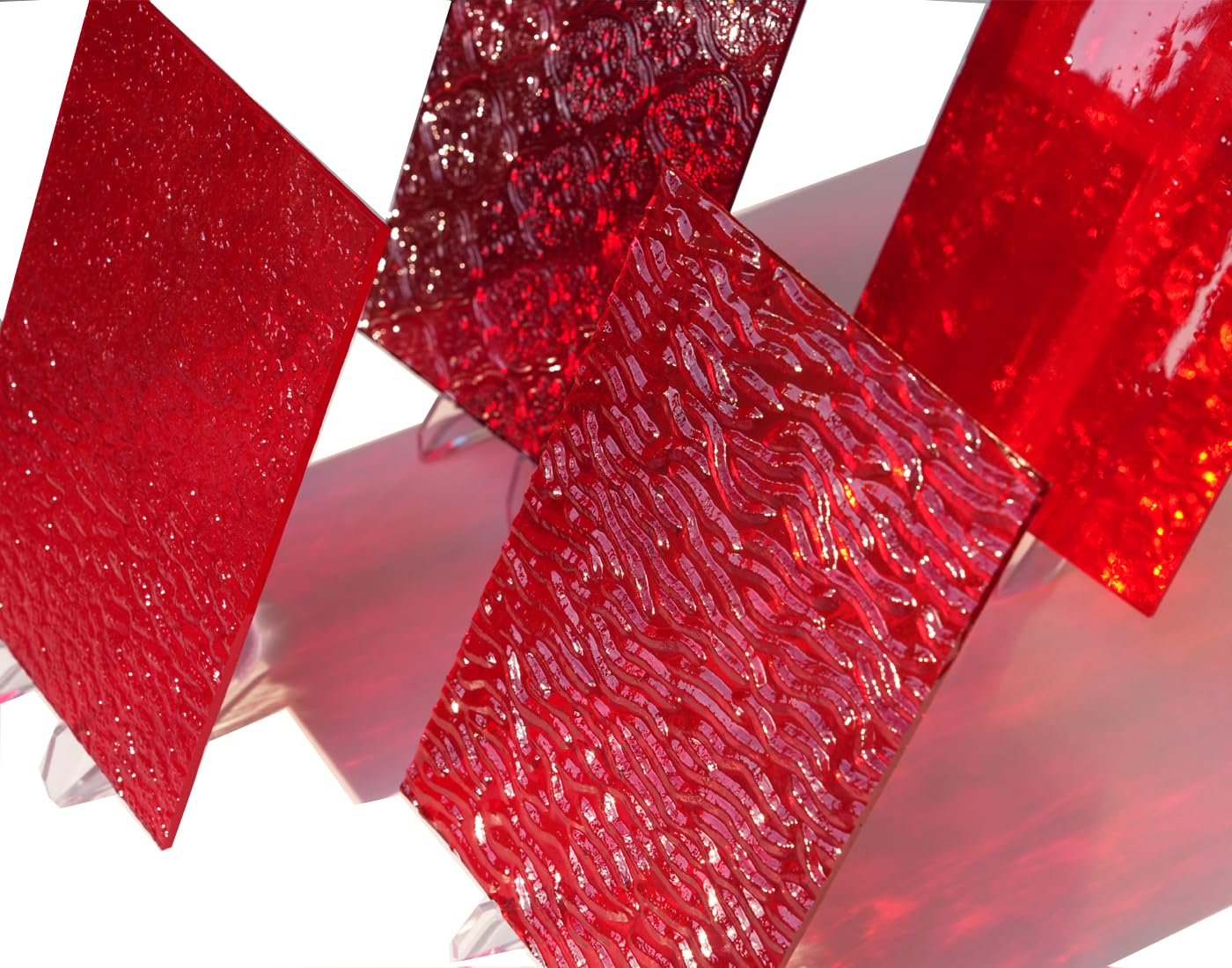 CHICSHIS 4 Sheet Vibrant Stained Glass Sheets for DIY Crafts, 4x6 inch Colored Textured Cathedral Glass for Mosaic Tile Art Crafts,Red