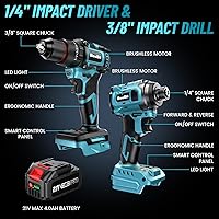 Vista 2 de SEESII Taladro inalámbrico de 21V máximo y atornillador de impacto, kit combinado de herramientas eléctricas incluido taladro de 3/8 pulgadas