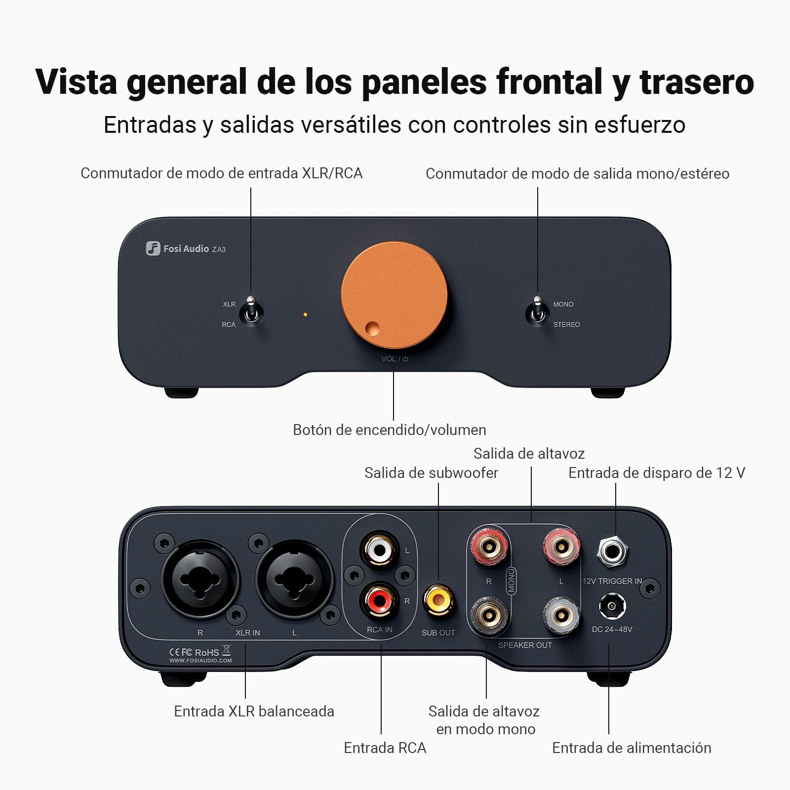Fosi Audio ZA3 Amplificador HiFi Estéreo/Mono+Fosi Audio SP601 Altavoces de Estantería