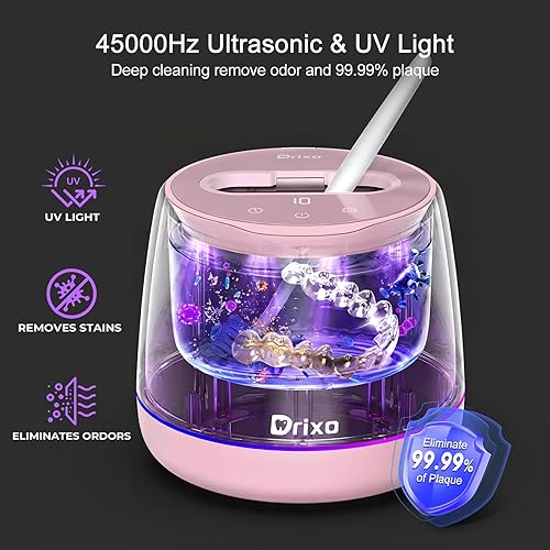 Miniatura 4 de Máquina limpiadora ultrasónica de retenedores Vaina de limpieza dental para dentadura (rosa)
