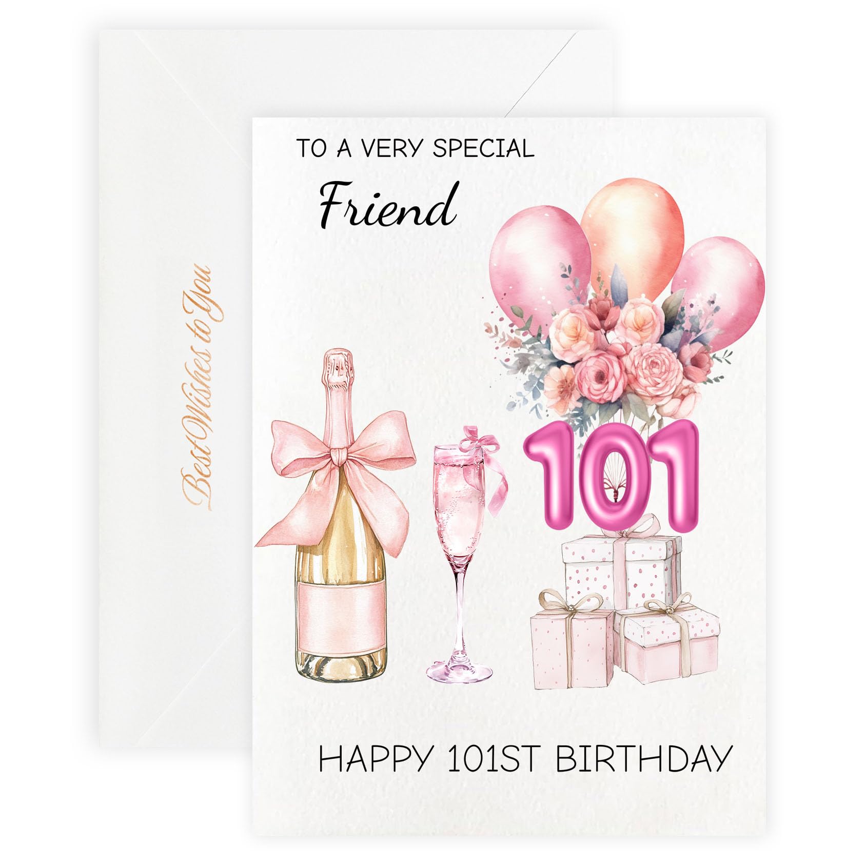 MAGJUCHE 101st Birthday Cards for Friend, Pink Happy Birthday Cards, with Envelope and Wax Seal, 5x7 inch