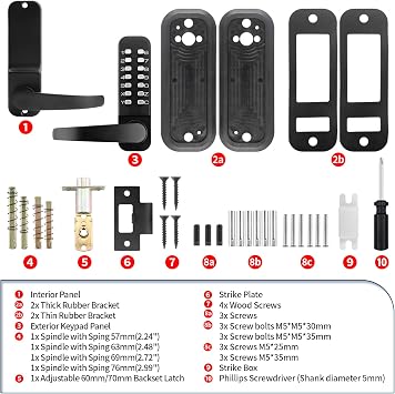 Single-Sided Mechanical Keyless Keypad Door Lock with Handle,Combination Push Button Code Front Entry Door Lever Set,Auto-Locking,Interior Hold-Opening,for Garage,No Electronic(Matte Black)