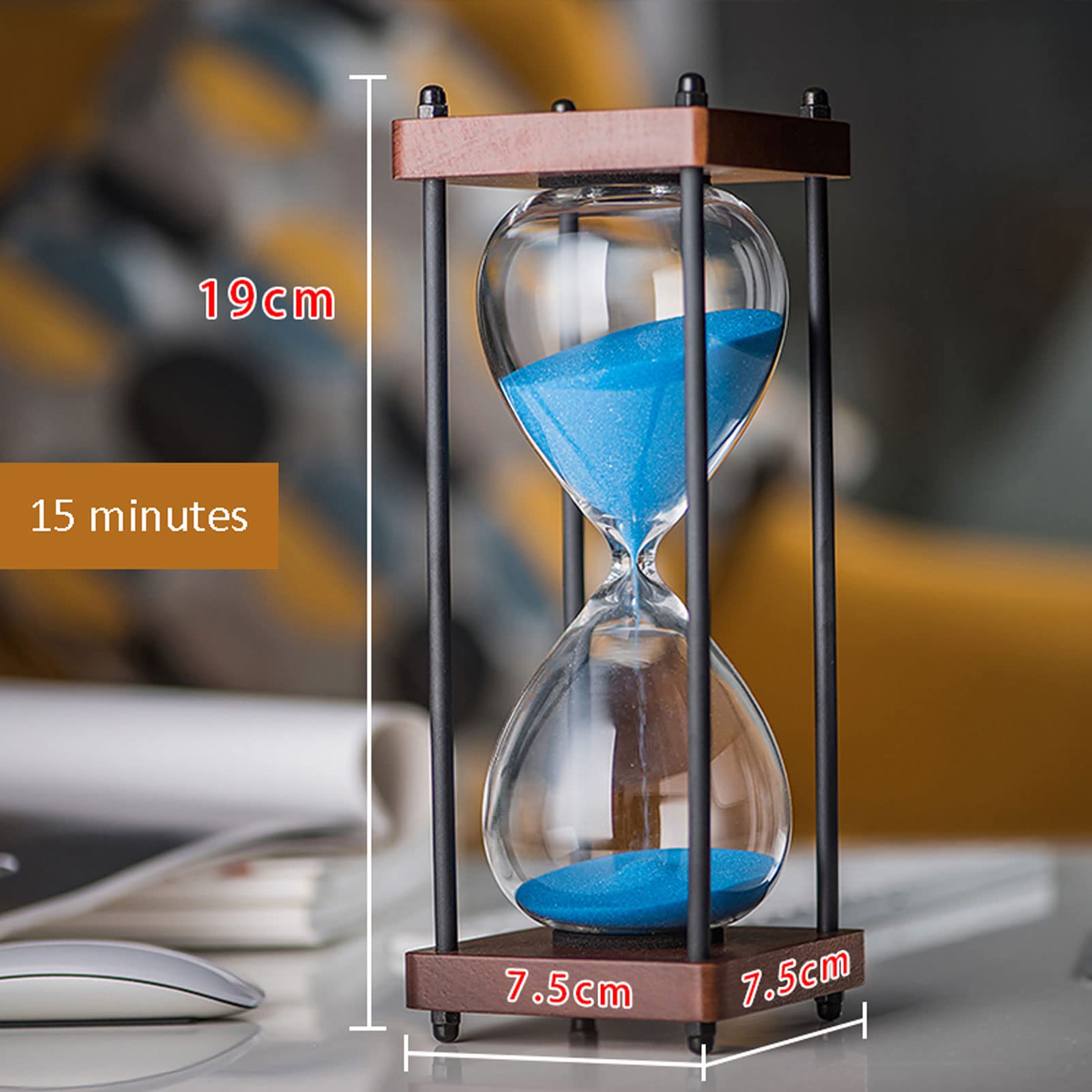 Sanduhr-Timer, Sanduhr-Timer, Holz-Sanduhr, großer Timer, Sanduhr-Timer, dekorative Sanduhr, 15 Minuten, geeignet for Kinderzimmer, Küche, Spiele, Heimbüro-Dekoration, kreative Geschenke (Color : Cya