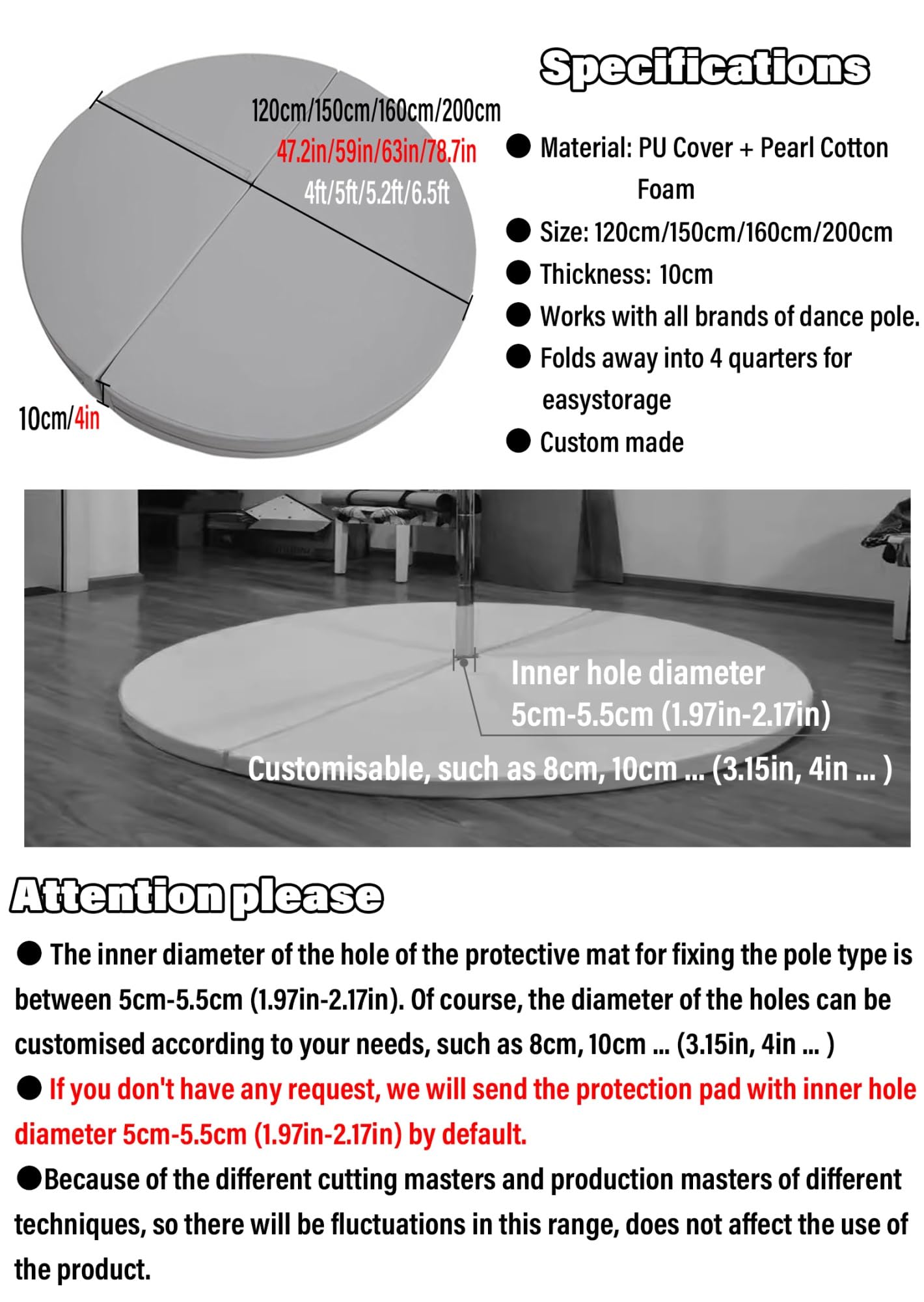 Tapis de pole dance épais, tapis de pole dance, fitness, gymnastique, yoga, protection de sécurité, tapis de protection pliable, absorbant les chocs, rond