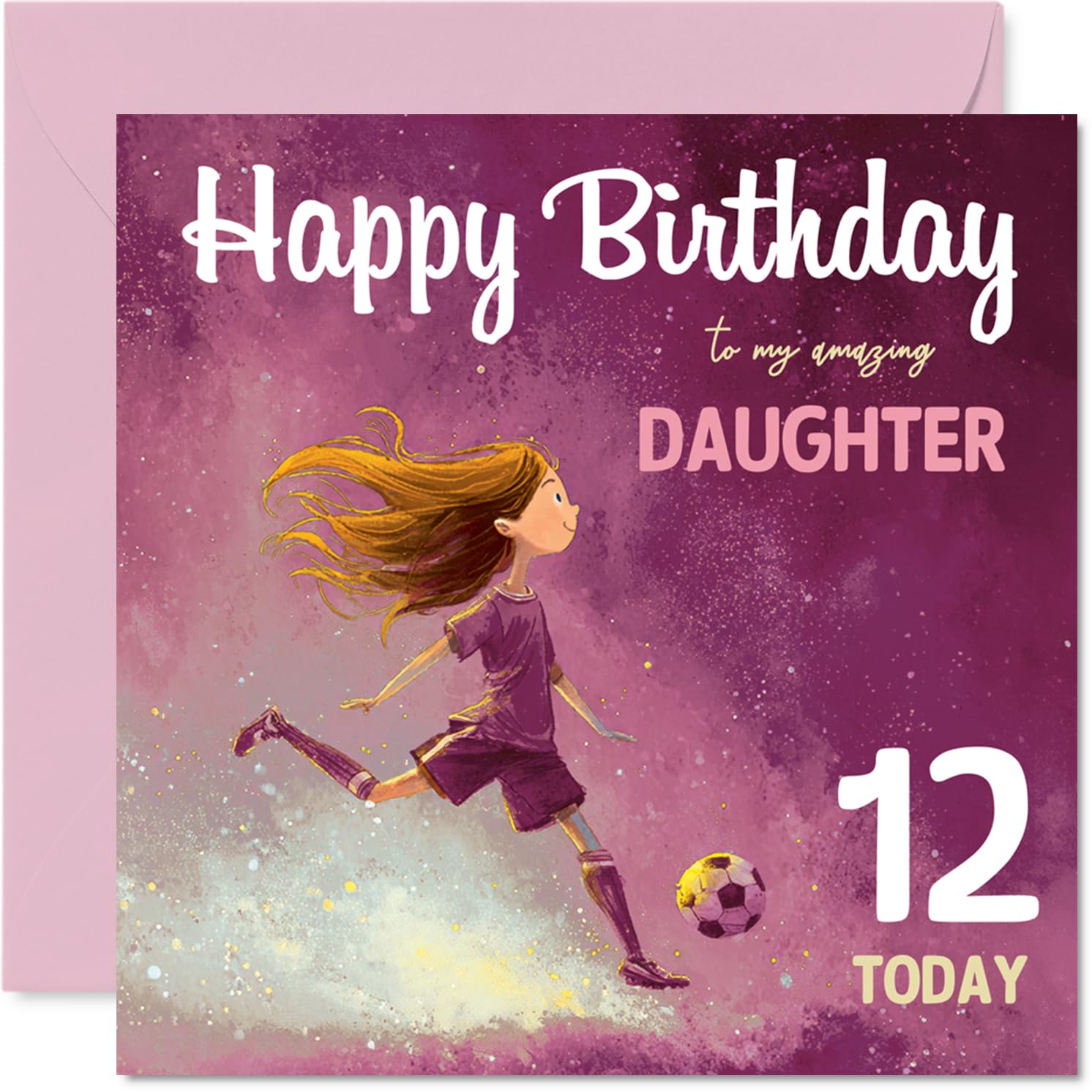 12th Birthday Cards for Daughter - Football Girl - Happy Birthday Card for 12 Year Old Girl Daughter Stepdaughter, 145mm Bday Greeting Cards