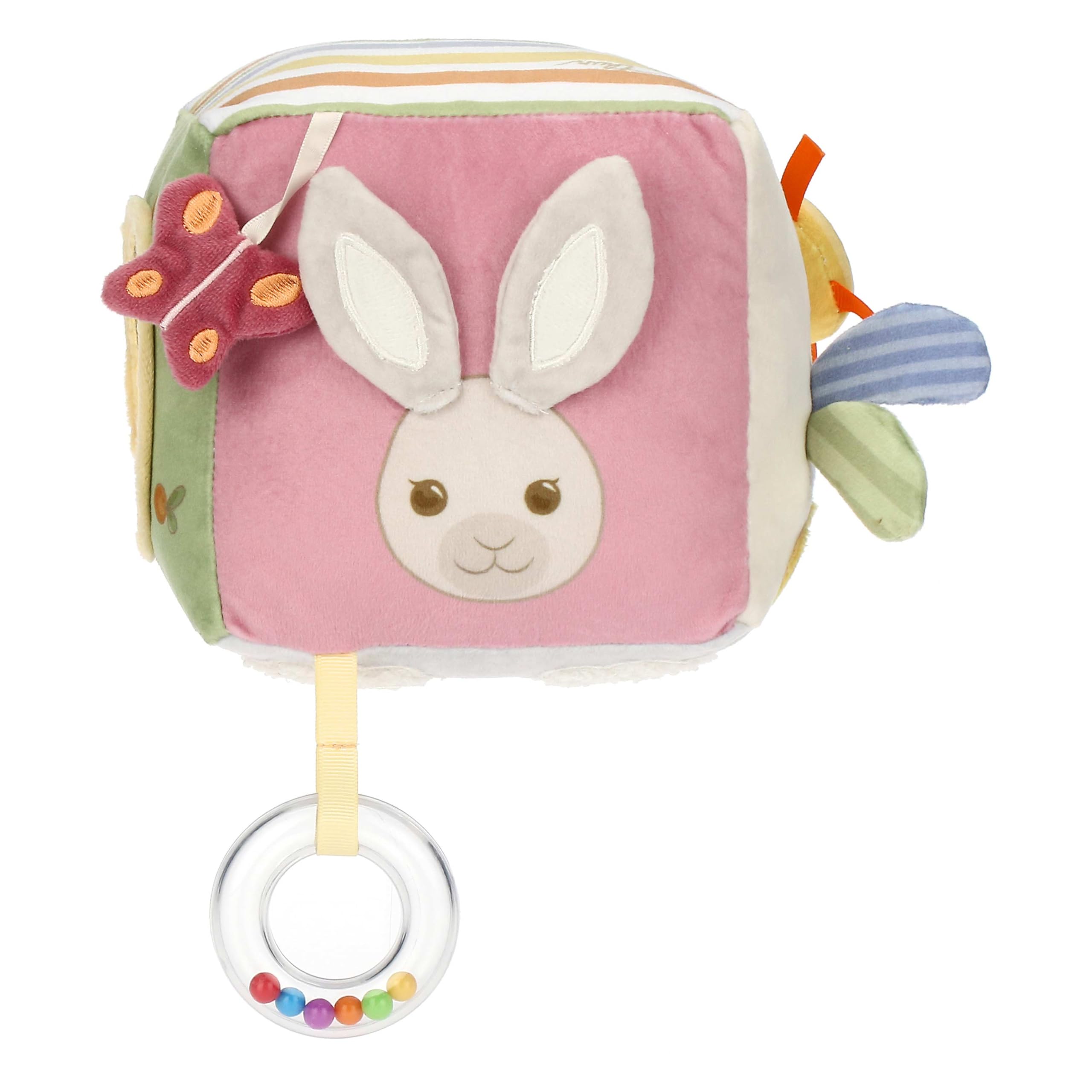 THUN - Gioco cubo in tessuto - Esterno: 97% Poliestere, 2% cotone, imbottitura 100% poliestere + PE - Collezione Baby Dolce Fattoria - 14 x 14 cm