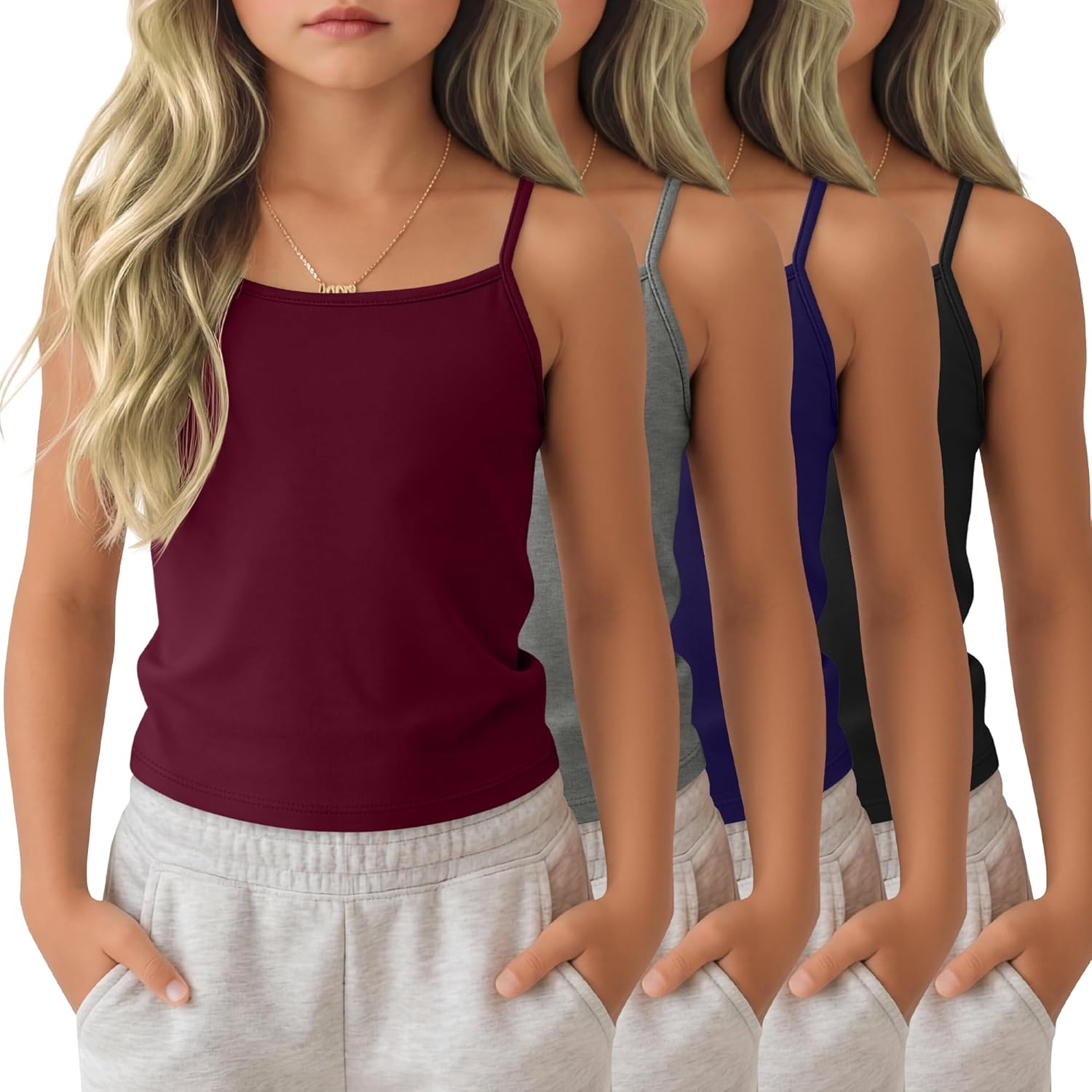 4 Pack Girls Camisole Tank Tops Kids Soft Breathable Cami Basic Undershirt Sleeveless Summer Shirts 5-14 Years