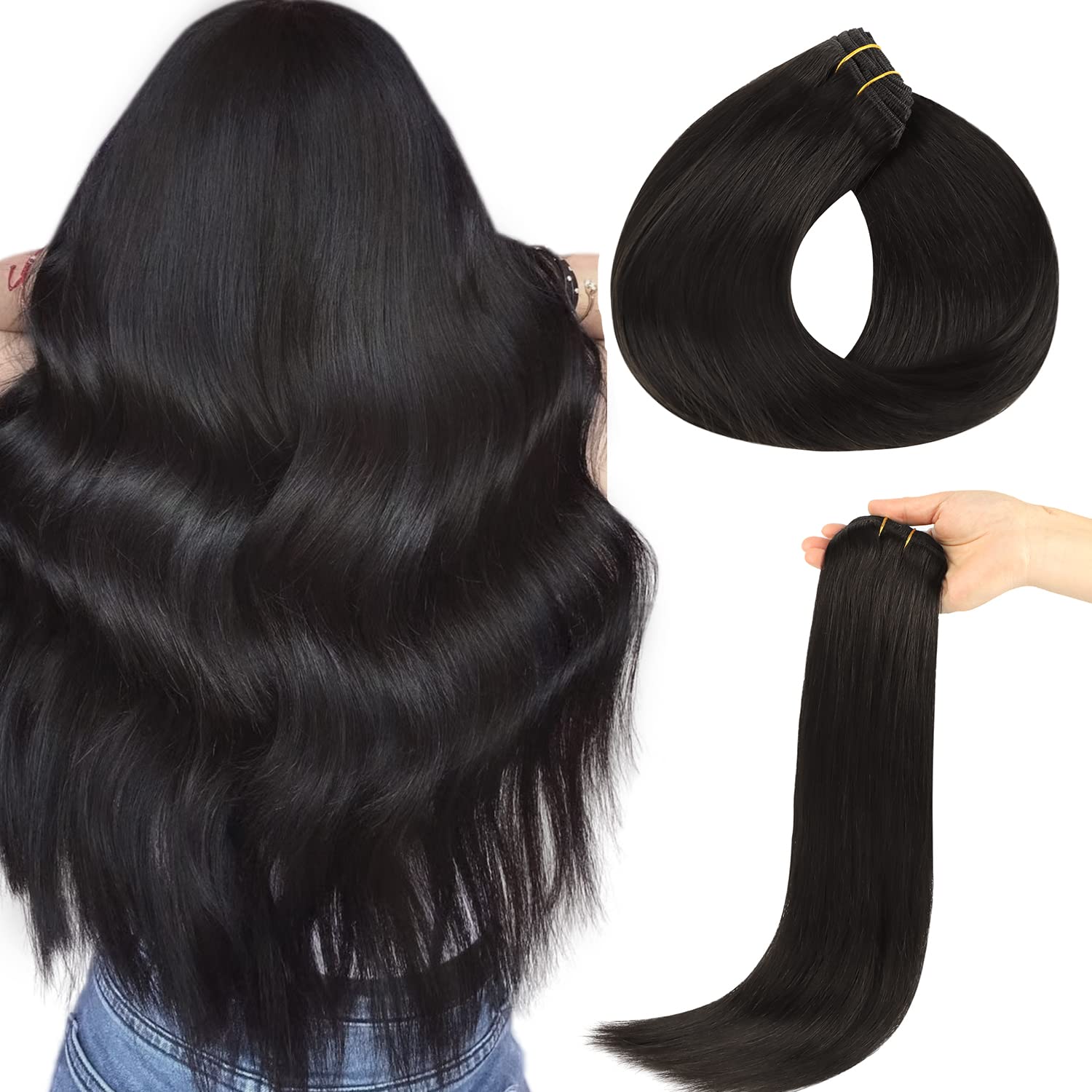 LeaLea Clip in Hair Extensions, 16 inch 120g Natural Black