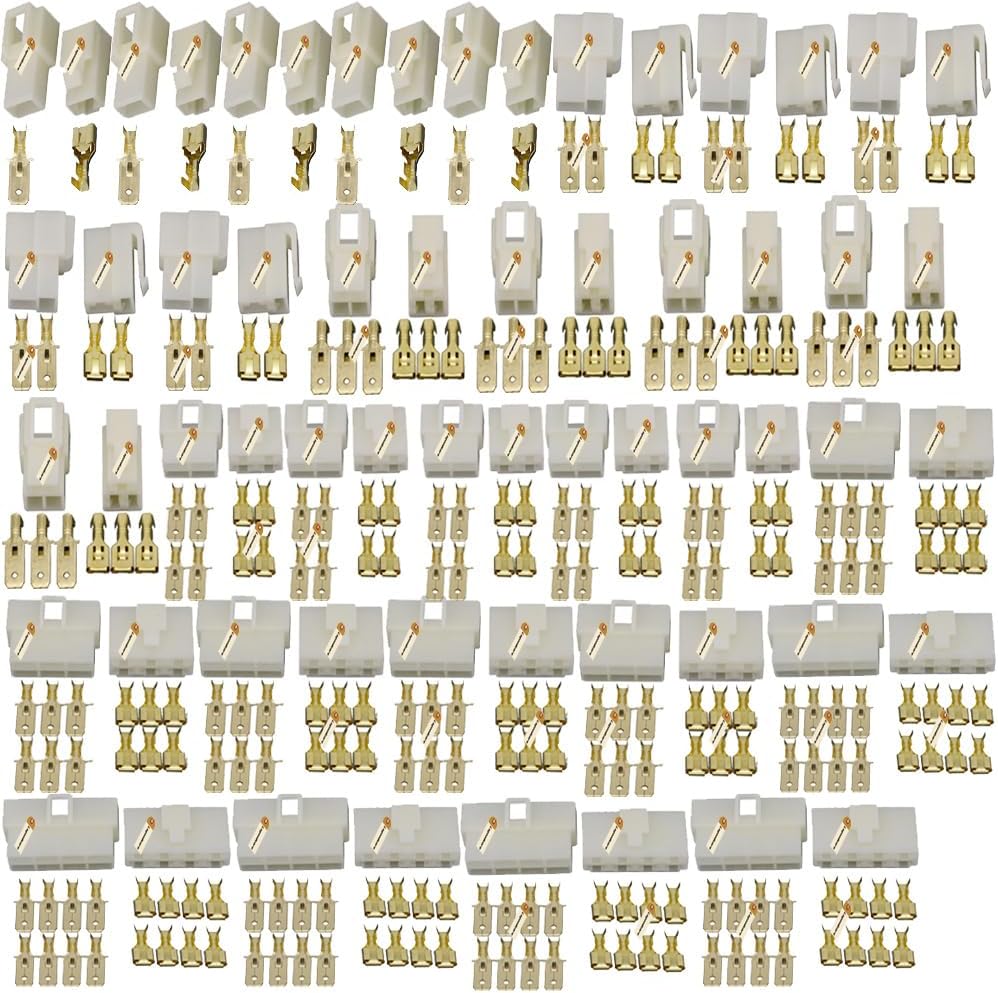 Lsgoodcare 472Pcs 6.3MM 1 2 3 4 6 8Pin Automotive Electrical Wire Connector Male Female + 6.3MM 2 Pin Electrical Automotive Wire Connector with Wire