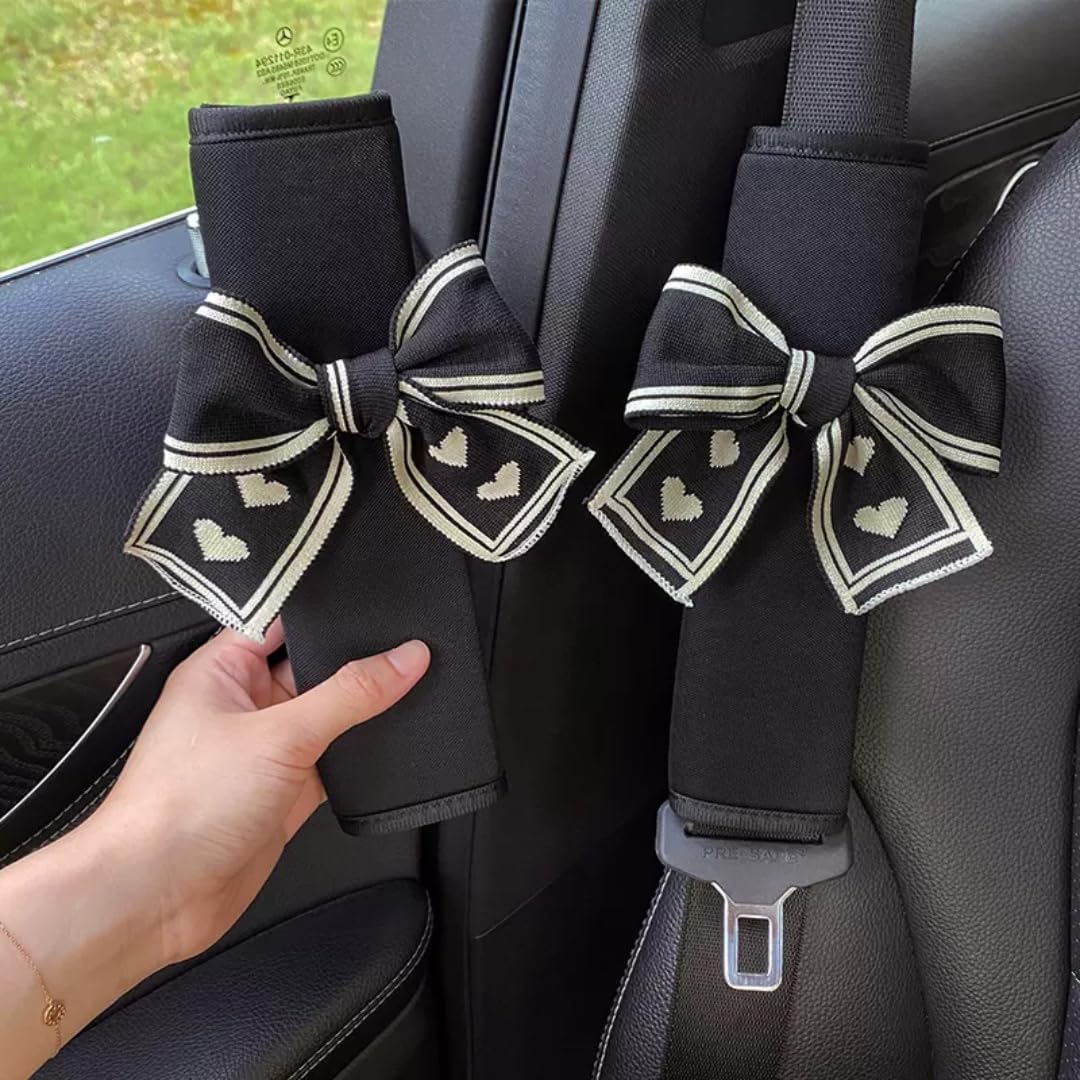 Zigihos Seat Belt Cover Pad,Cute Bow Seatbelt Covers,2Packs & 4Packs Car Seat Strap Pads, Seatbelt Cushion,Seat Belt Cover for Women (Black,2)