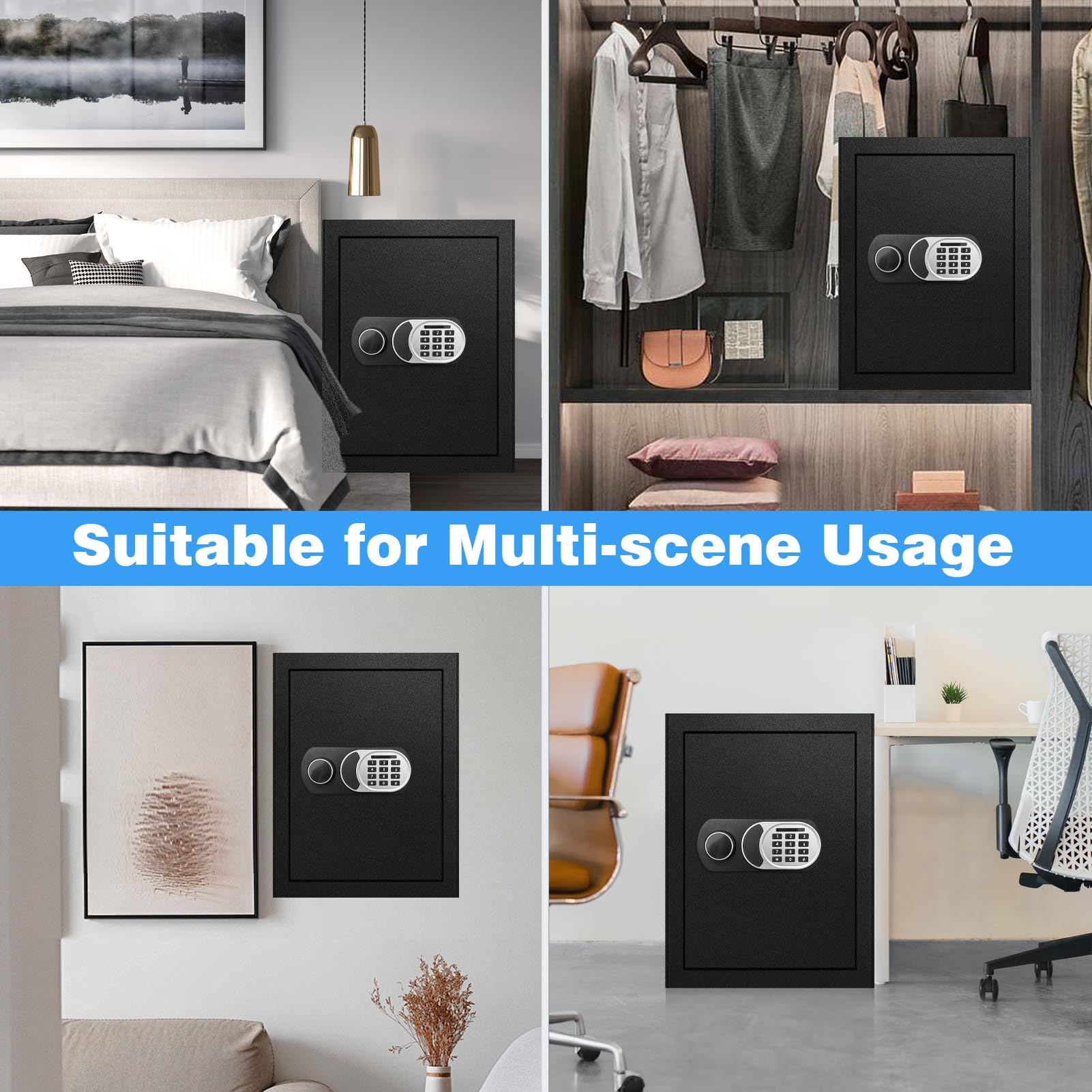 Coffre-fort de sécurité de 50 L, coffre-fort pour bureau à domicile avec sac étanche ignifuge, boîte de sécurité antivol avec clavier numérique, clé de rechange, lumière LED, système d'alerte