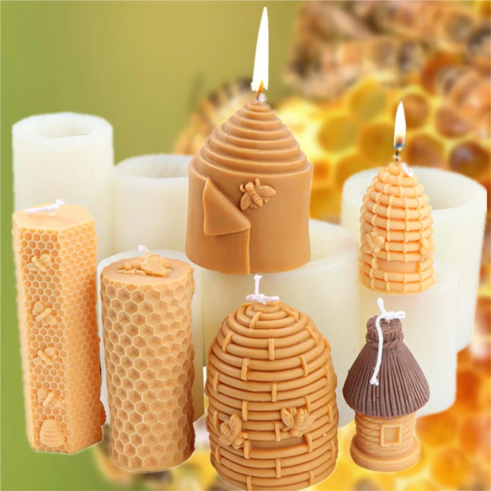 Molde de silicona para velas, Molde de silicona for velas colmena, jabón cera abejas, barras loción for manos, crayón, derretida, Multicolor(Color-03)