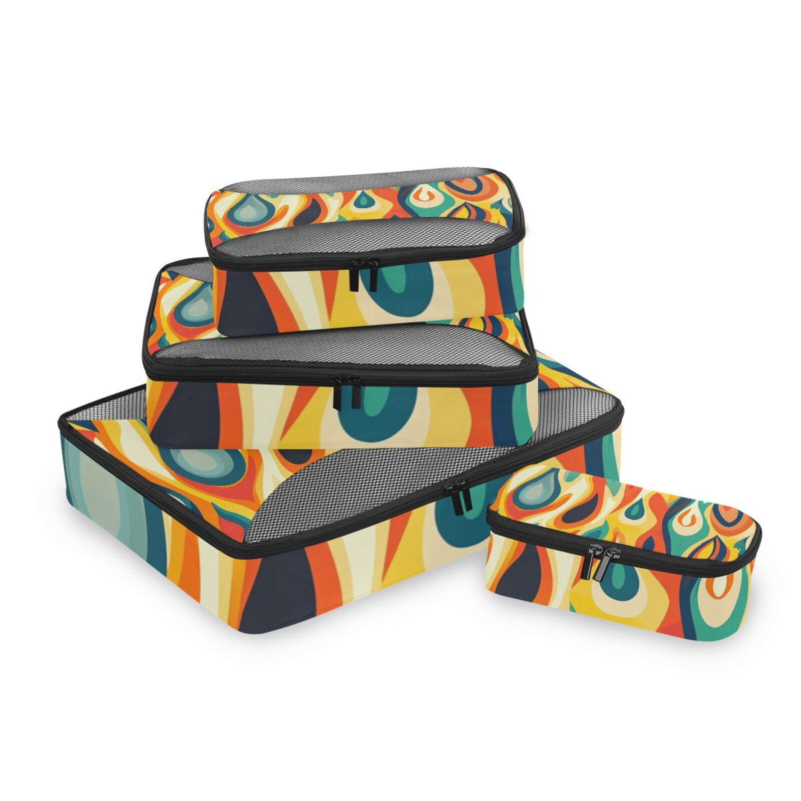 Set di 4 cubi organizer da viaggio in rete con gocce di pioggia astratte espandibili
