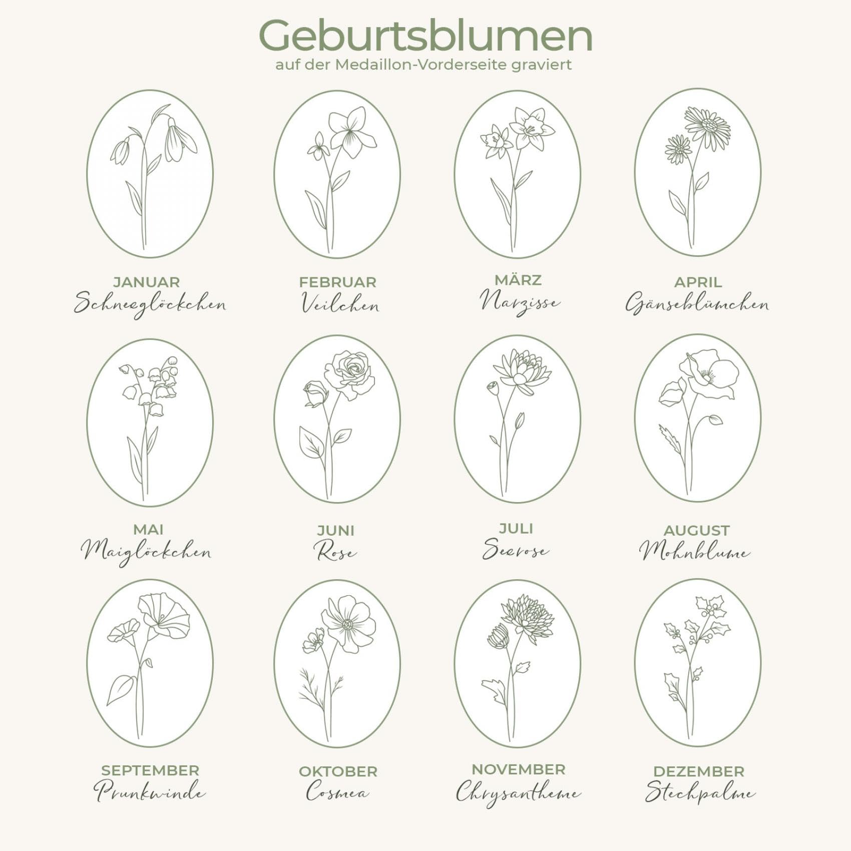 Amoonìc Damen Medaillon mit Geburtsblume oval Silber 925 / Gold vergoldet | Kette zum Öffnen für Bilder personalisiert mit Geburtsblumen Gravur, Geschenk Geburtstag