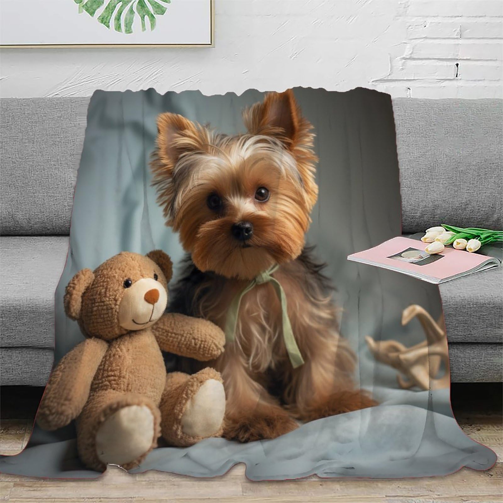 Keaan Girls Yorkshire Terrier Flannel Throw Blanket Lightweight Cozy Plush Blanket For Bedroom Living Rooms Sofa Couch Boy Soft Warm 3D Cute Puppy Printed Bed Blanket 40X50inch(100X130cm)