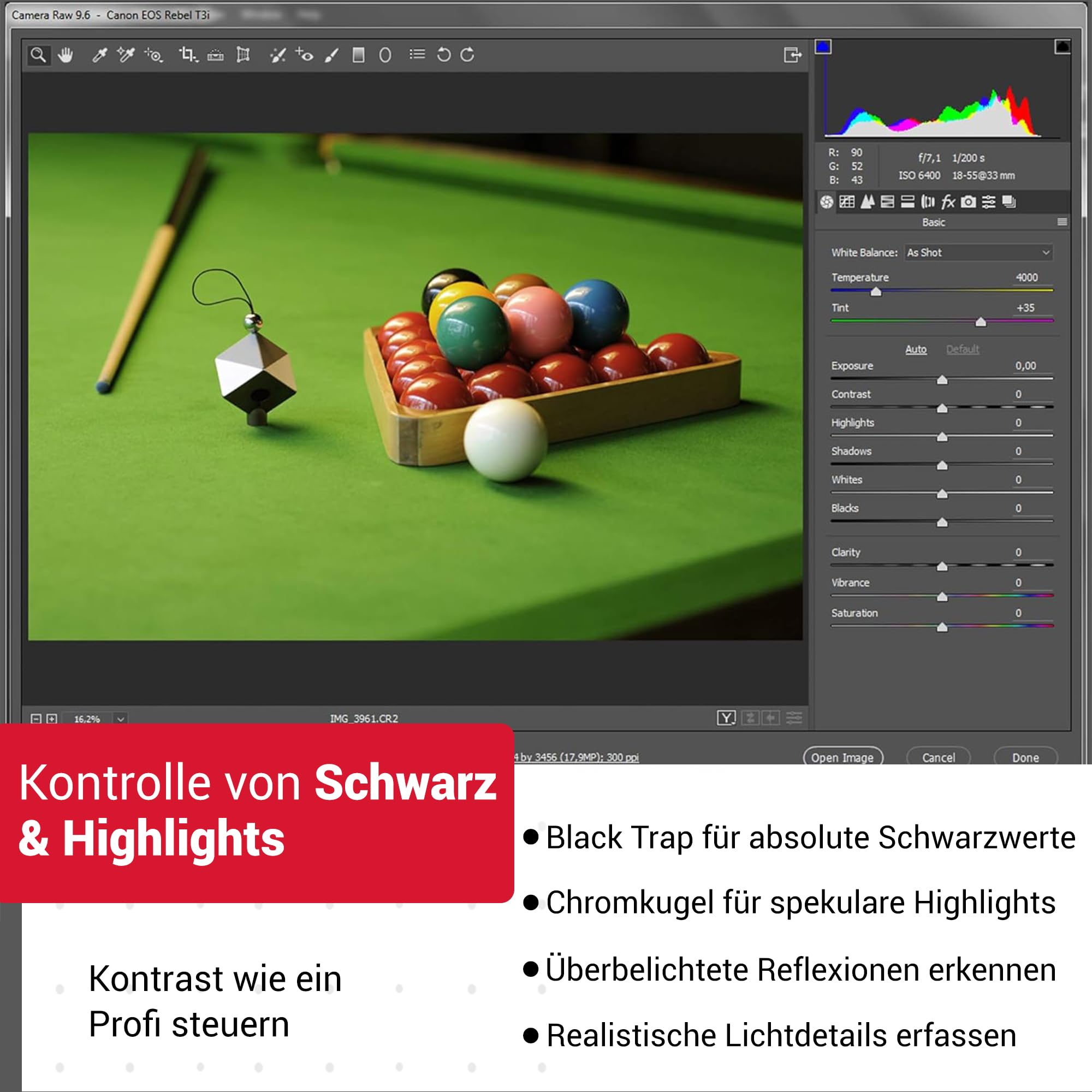 Datacolor Spyder Cube: robuste Graukarte mit präziser Kontrastbestimmung durch Lichtfalle & Chromkugel