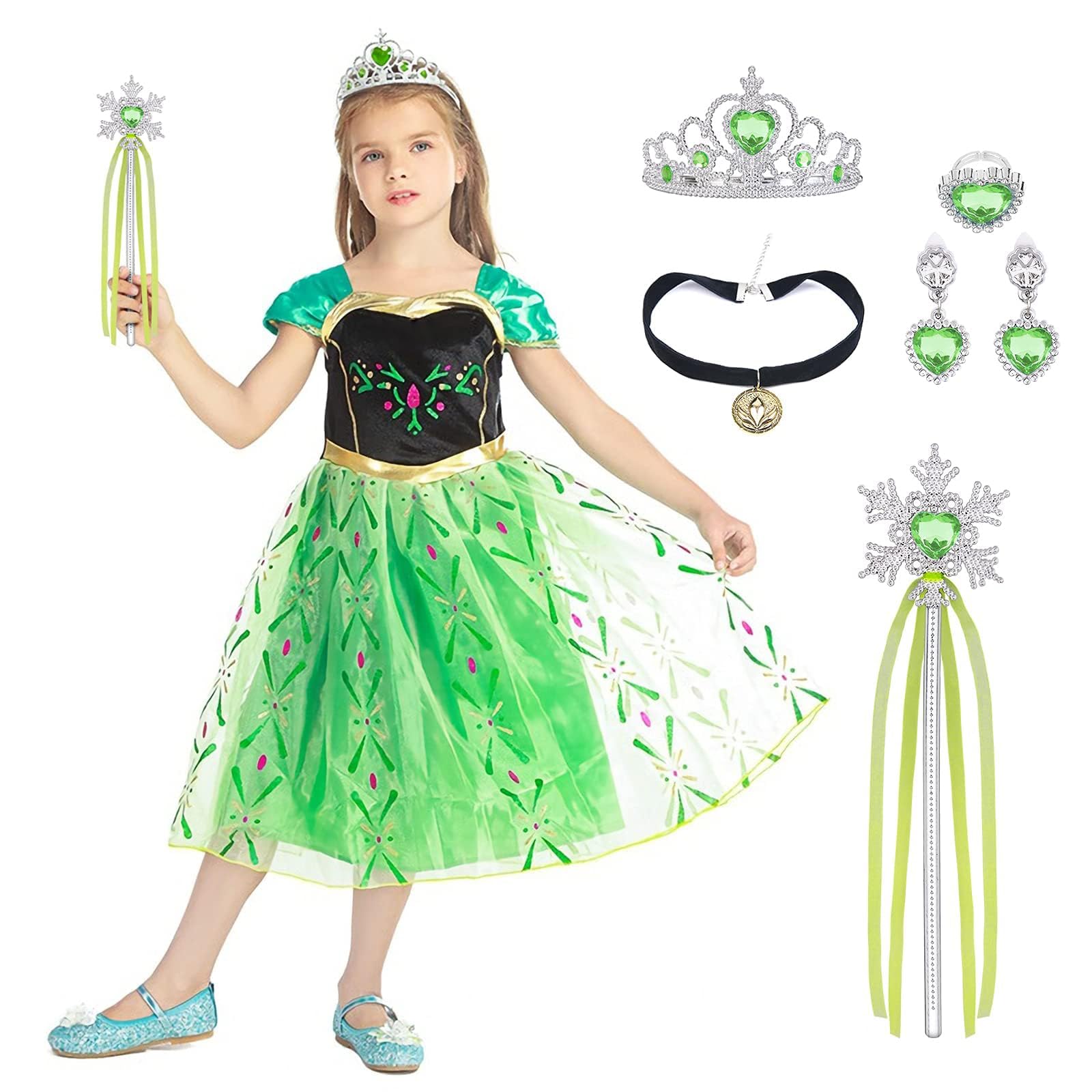 URAQT Niña Princesa Coronación Vestido, Disfraz con Varita Corona Accesorios, Vestido de Cosplay, Cumpleaños Fiesta Cosplay Carnaval Cosplay Halloween Traje — view 5