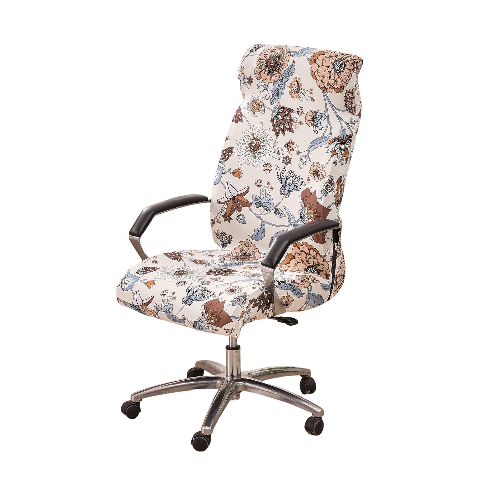 KRFOONN Stretch Office Chair Covers Printed Computer Chair Slipcover Removable Washable Desk Rotating Chair Slipcovers Universal Boss Chair Covers with Zipper for Rotating High Back Chair (M, 02)