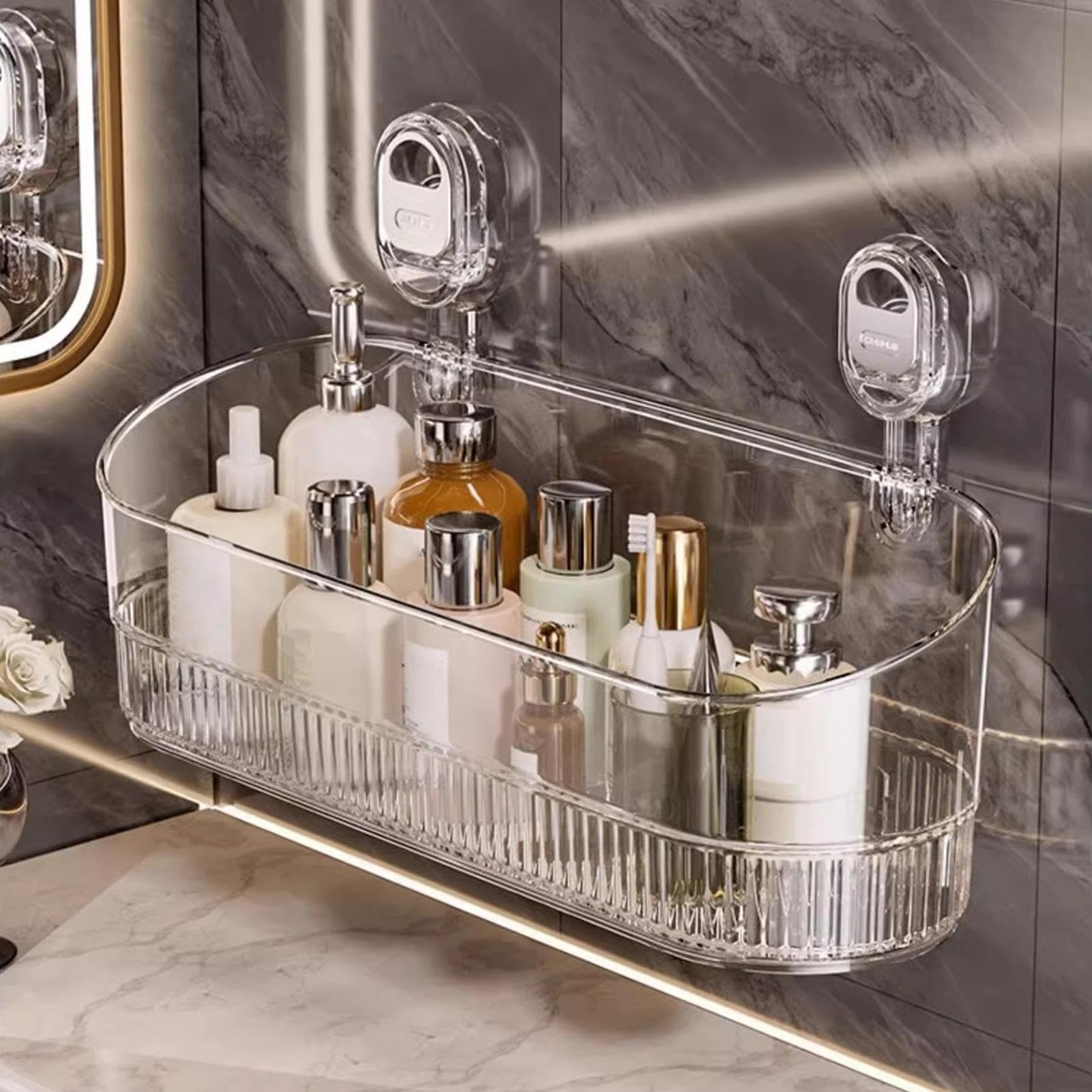Półka prysznicowa z przyssawką, falista konstrukcja bez wiercenia, organizer łazienkowy, stojak do przechowywania pod odpływem, uchwyt ścienny na przybory toaletowe, do użytku domowego i prania