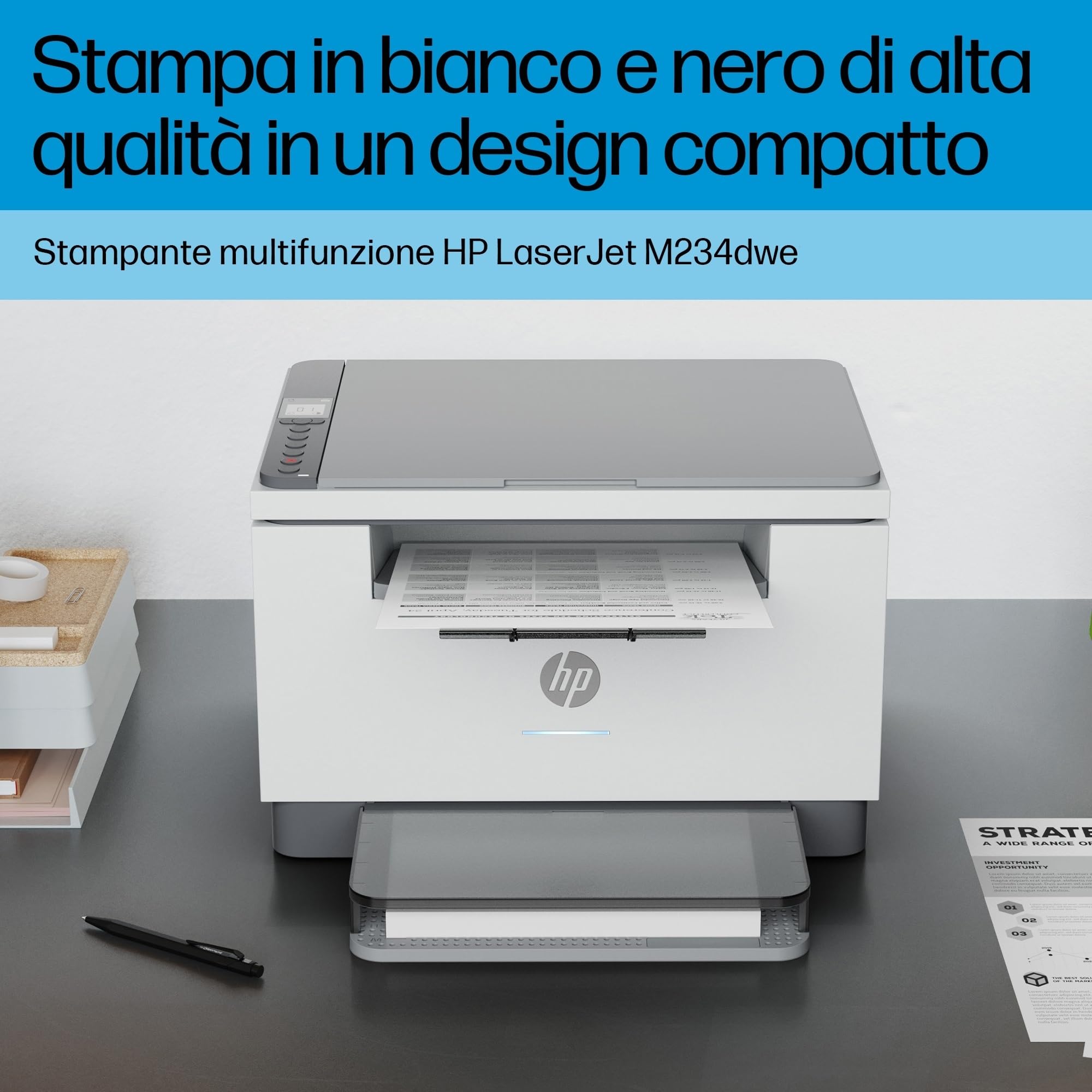 HP LaserJet M234dwe 6GW99E, Stampante Multifunzione A4, Stampa Fronte e Retro Automatica in b/n, 29 ppm, USB, Wi-Fi, Ethernet, Smart, No Fax, No ADF, Schermo LCD a icone, Grigia