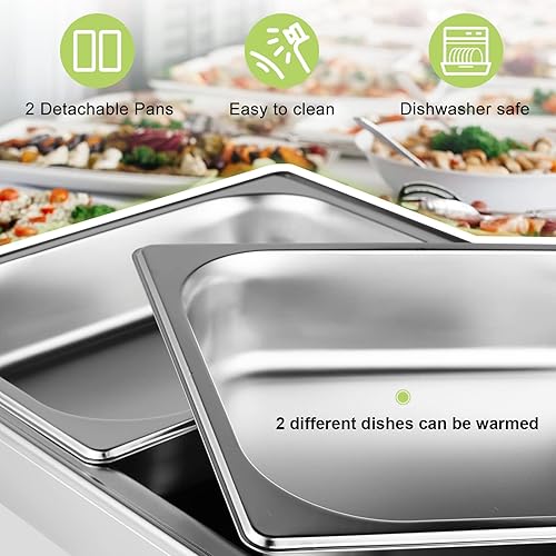 Miniatura 2 de Juego de 2 sartenes eléctricas, platos de cocina con tapa enrollable, bandeja de calentamiento de temperatura, calentador de alimentos de acero