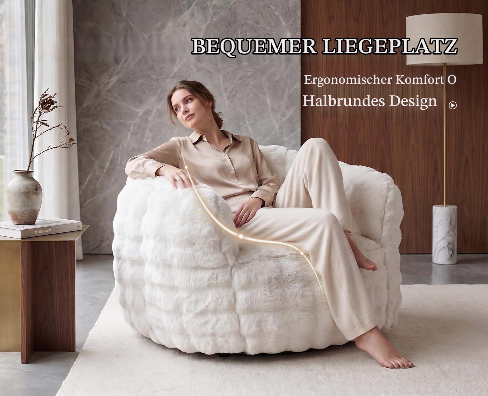 Sitzsack für Erwachsene, Bean Bag Sofa aus Kunstfell, Weiß