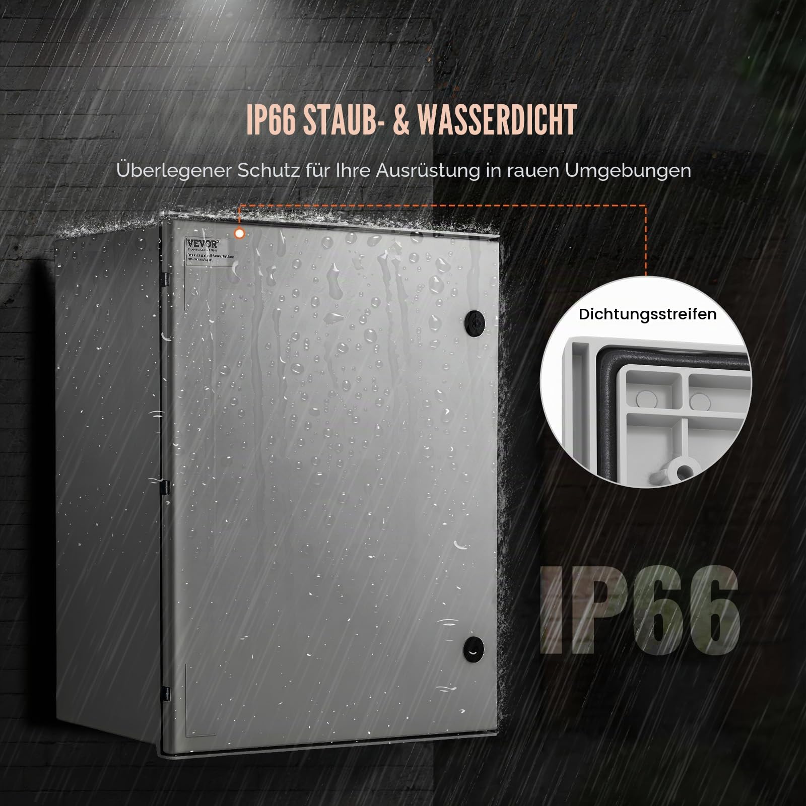 VEVOR Schaltschrank NEMA-Gehäuse, 400x500x200 mm, NEMA 4X Glasfaser-Stahl-Elektrobox, IP66 wasserdicht & staubdicht, Klappanschlussdose für den Innen- &Außenbereich, mit Montageplatte