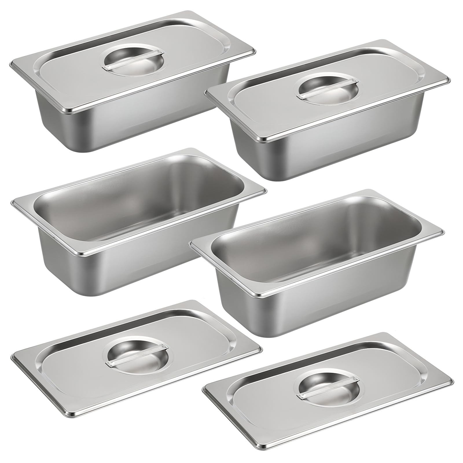 SUMNACON 4 sartenes de acero inoxidable de tamaño 1/3 con tapas, organizador de servicio de alimentos de 10 cm de profundidad, bandeja de almacenamiento de sartenes de hotel, placa de catering, cocina