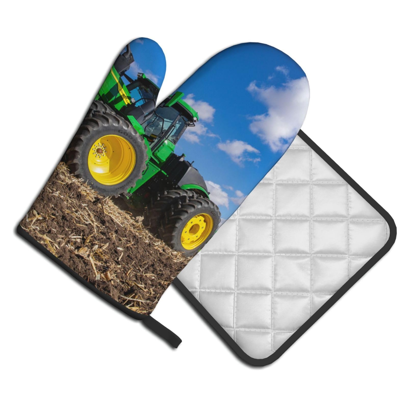 Oven Mitts and Pot Holders Set of 2 Pcs, Tractor farm Printed Heat Resistant Kitchen Gloves Potholders for Cooking Baking Grilling