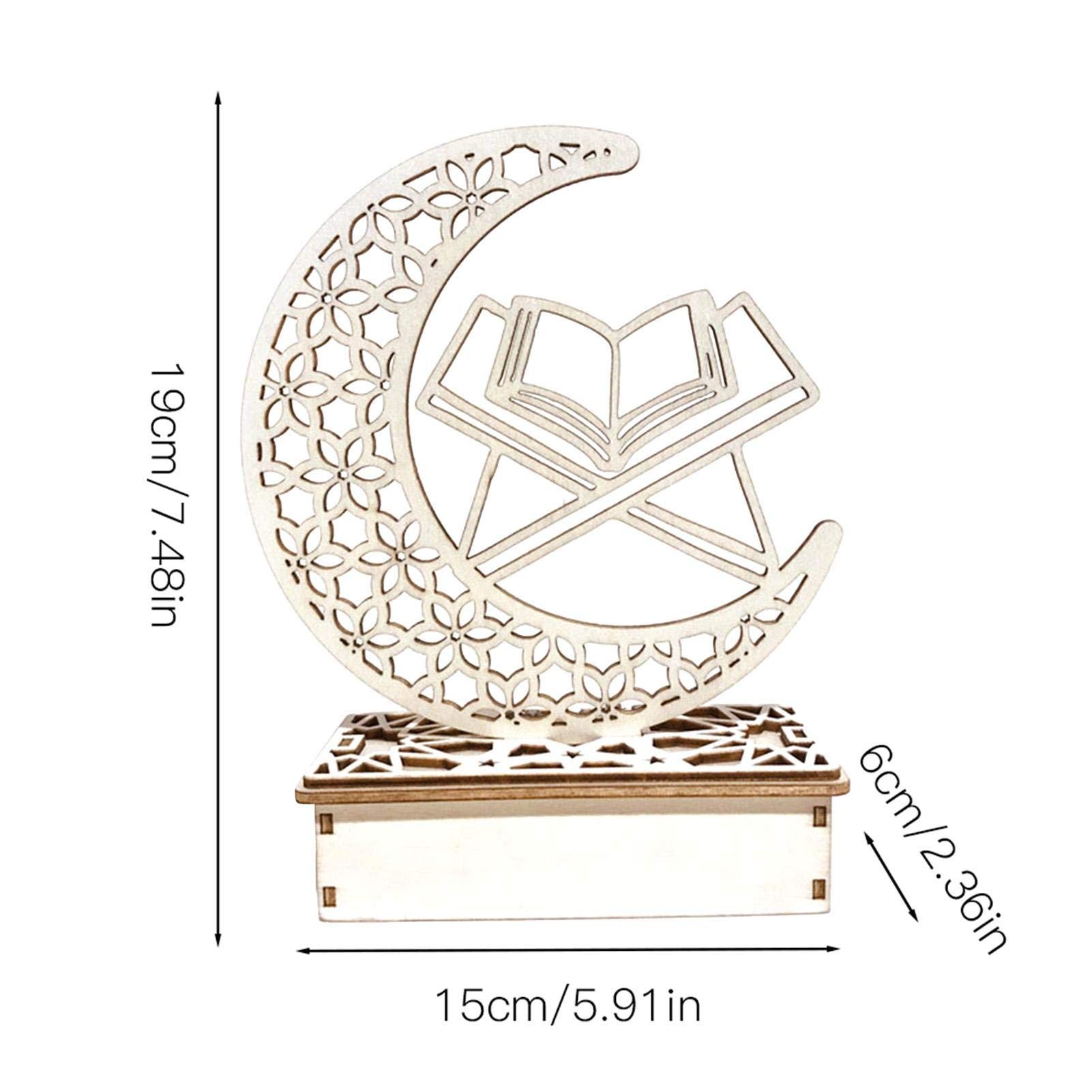 Houten Ramadan-verlichting, decoratie, ramadan-decoratie, ramadanlamp, led, hout, Mubarak ramadan lamp, doe-het-zelf Eid Mubarak, tafeldecoratie, maan, ster, nachtlampjes voor geschenken