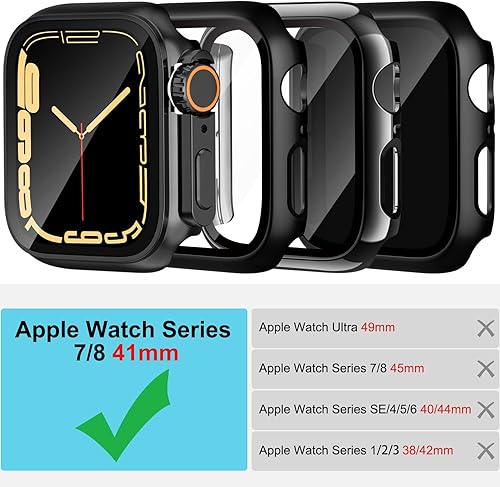 Miniatura 2 de Fvlerz Paquete de 4 fundas rígidas de policarbonato compatibles con Apple Watch Series 987 de 1.614 in con protector de pantalla de vidrio templado,