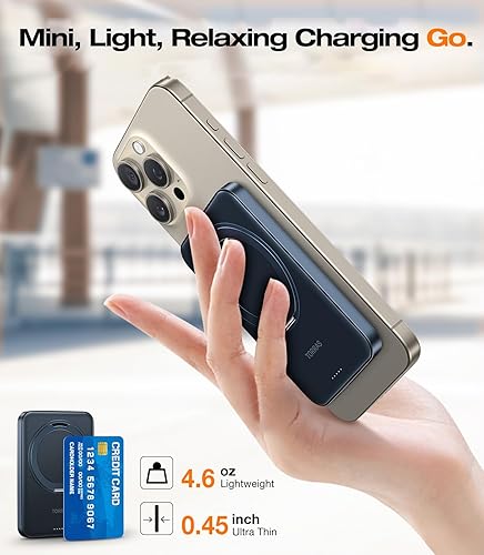 Miniatura 2 de TORRAS Cargador portátil inalámbrico con soporte giratorio de 360, batería Magsafe de 5000 mAh, banco de energía magnético USB-C de 15 W para iPhone
