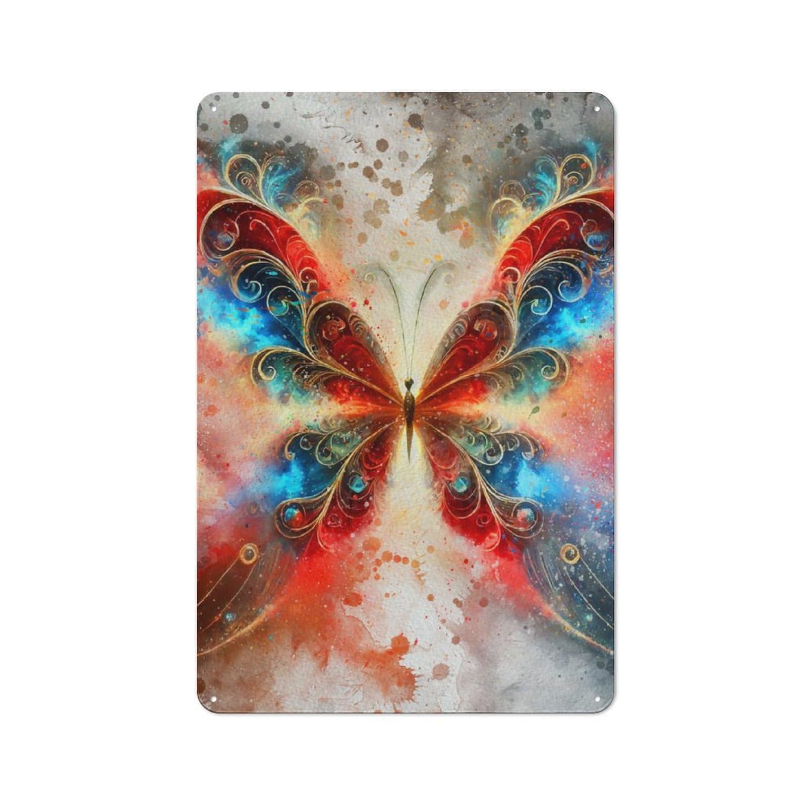 Junmoney Style-18 Ornate Butterfly Watercolor Painting Tin Sign 30X20cm, Garage Style Workshop Wall Decor For Garage, Workshop, Shed Or Utility Room