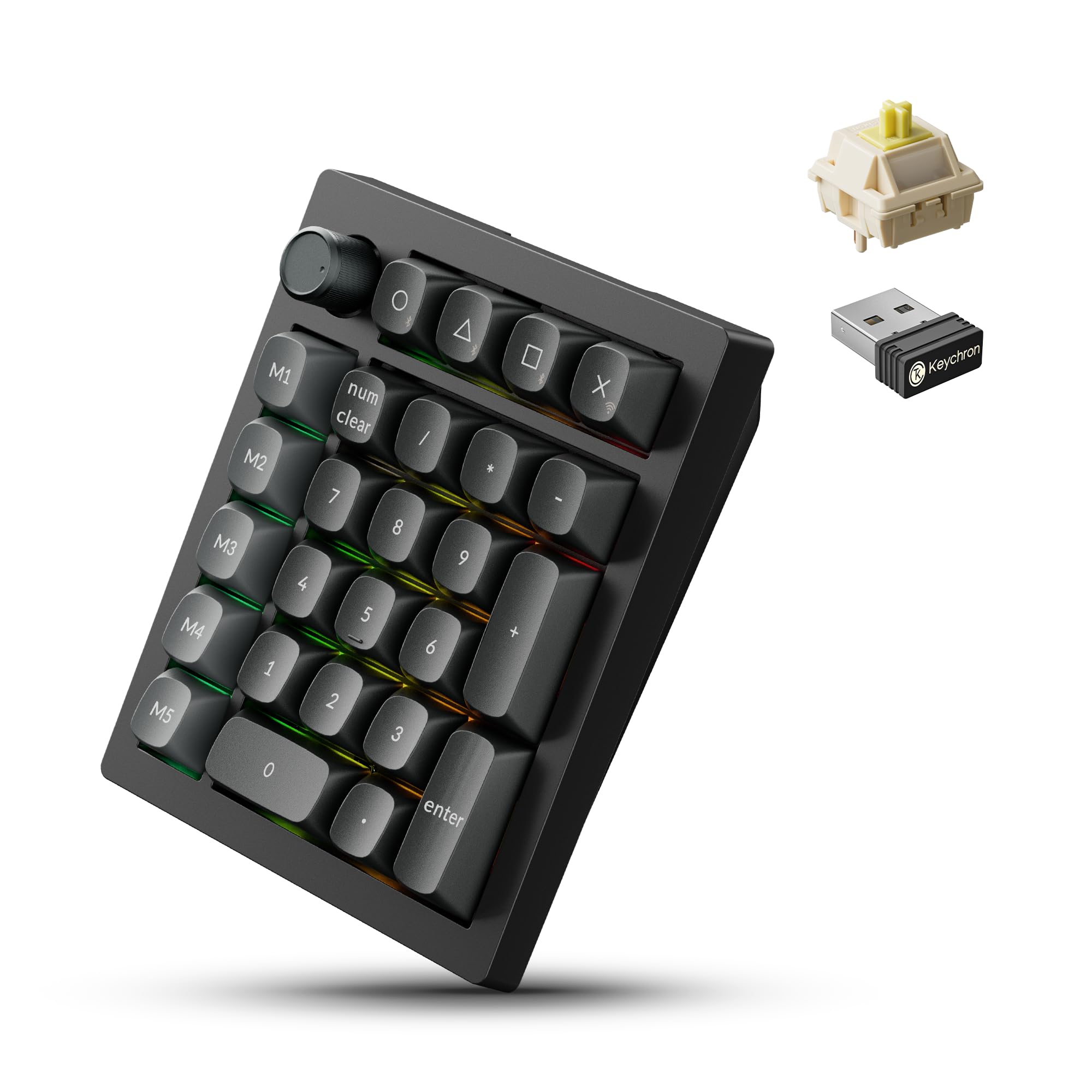 Keychron V0 Ultra 8K Clavier Numérique sans Fil, 27 Touches, 8000 Hz Polling Rate, 2.4GHz/BT 5.3/USB-C, 360h Autonomie, RGB, Interrupteur Banane, ZMK Pavé Numérique Personnalisé pour Mac et Windows