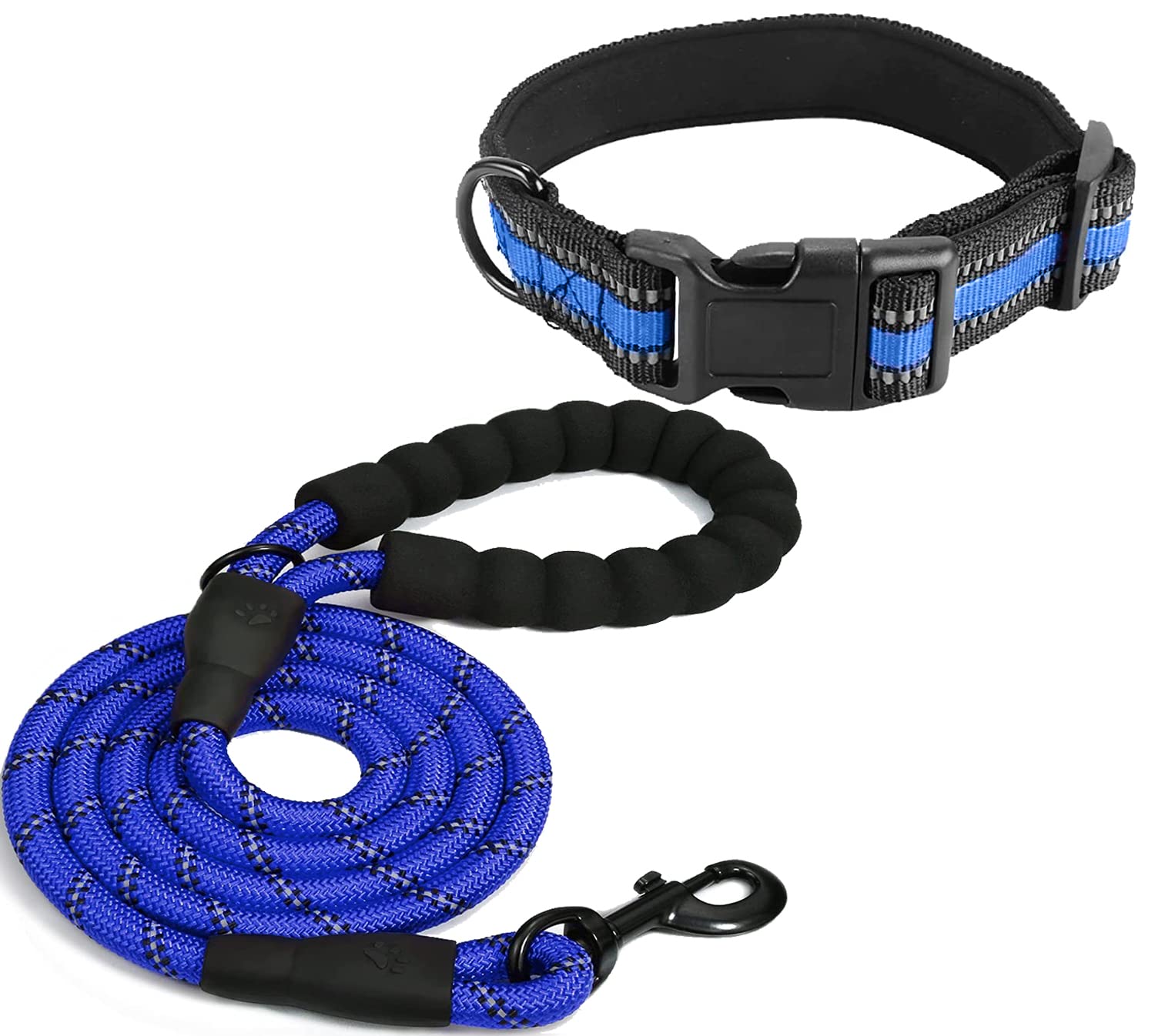 NEOMART Collar and Leash for Large Medium Small Dog Pet Personalized Dog Collars for Waist Leash for Dog Walking Comfortable Padded Handle 5 ft Long - Soft and Adjustable (Medium, Blue) (B0C23D858M) Amazon Price History, Amazon Price Tracker