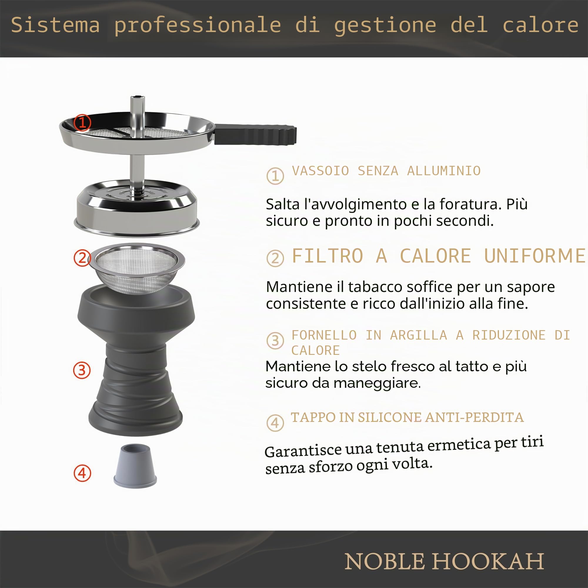 NOBLE HOOKAH XL Set Narghilè Con 1 Raccordo E Accessori Completi Per Narghilè - Testa Per Narghilè, Elegante Vaso In Vetro, Contenitore Per Melassa, 1 Tubo E Manico (Nero)