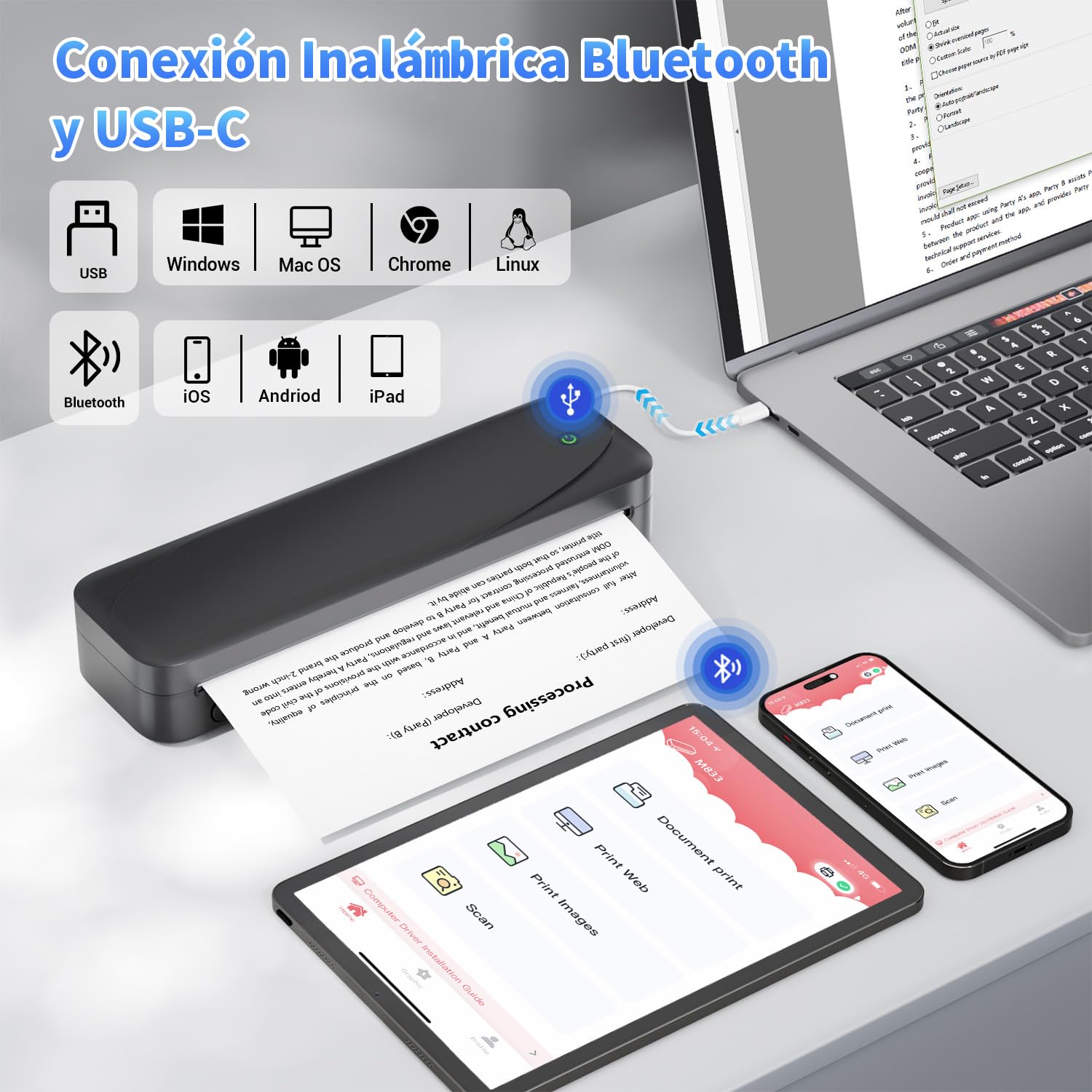 Phomemo M833 Impresora Termica Portatil A4, 300DPI Impresora Portatil Inalambrica Bluetooth para Coche, Oficina, Hogar, Impresora Móvil Sin Tinta,Compatible con Smartphones y Portátiles,Negro