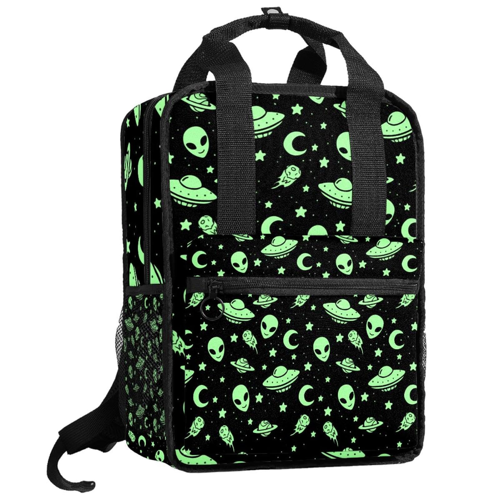 Sac à dos garçon avec bretelles réglables motif espace vert - 8
