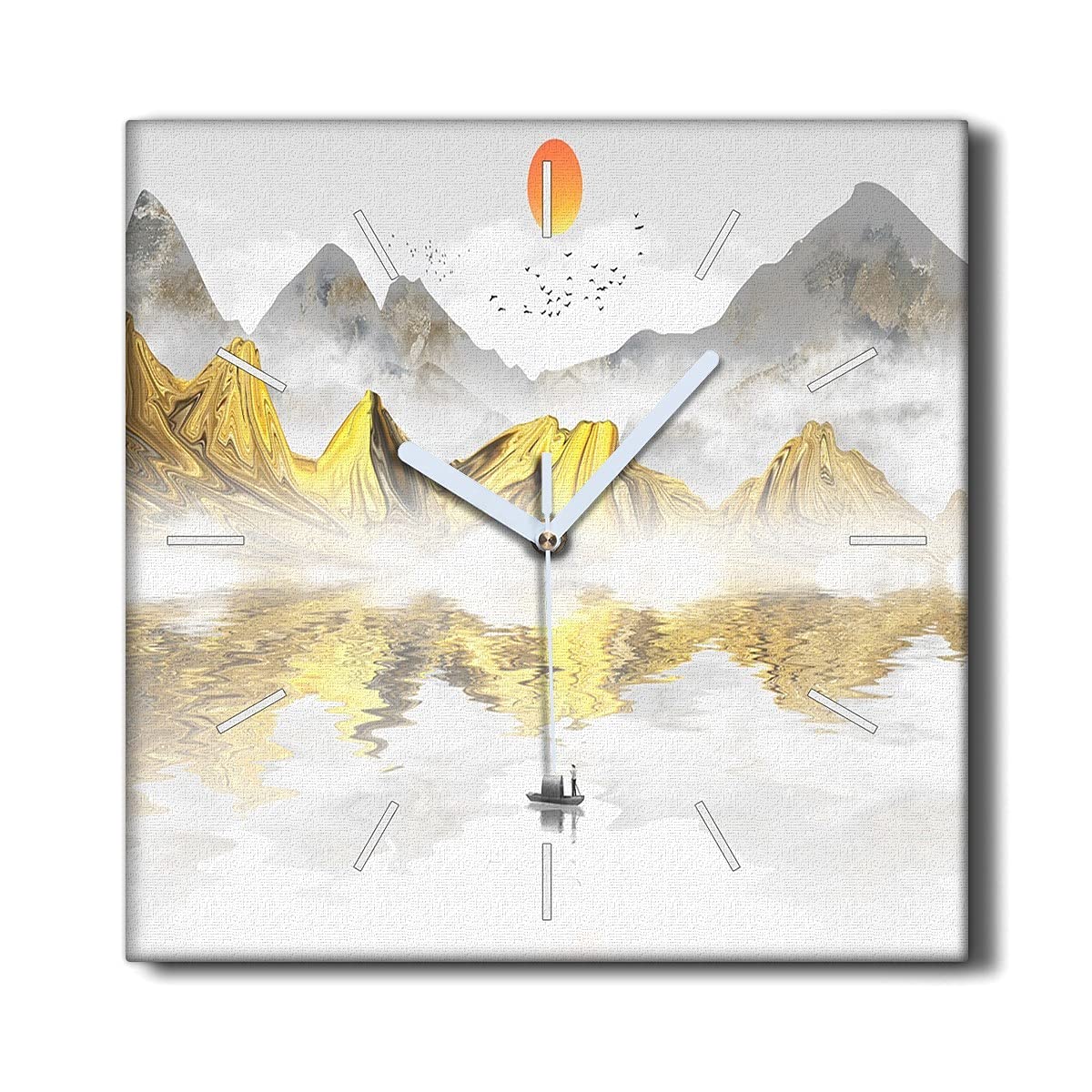 Horloge sur toile lac montagne 30x30cm pour salon