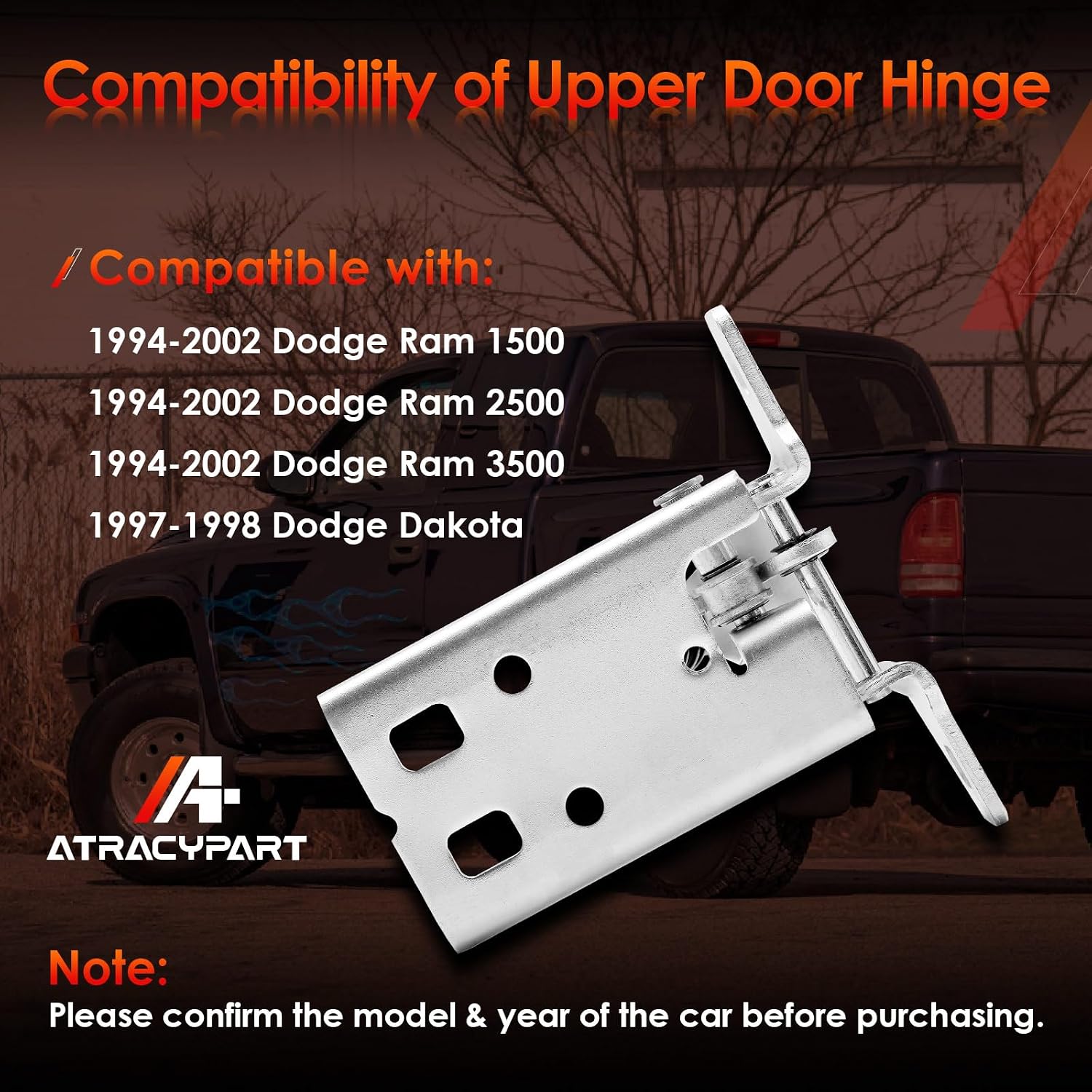 Upper Door Hinge Driver Side Left LH, Compatible with 1994-2002 Ram 1500 2500 3500, 1997-1998 Dodge Dakota Replace OE# 55075957AC