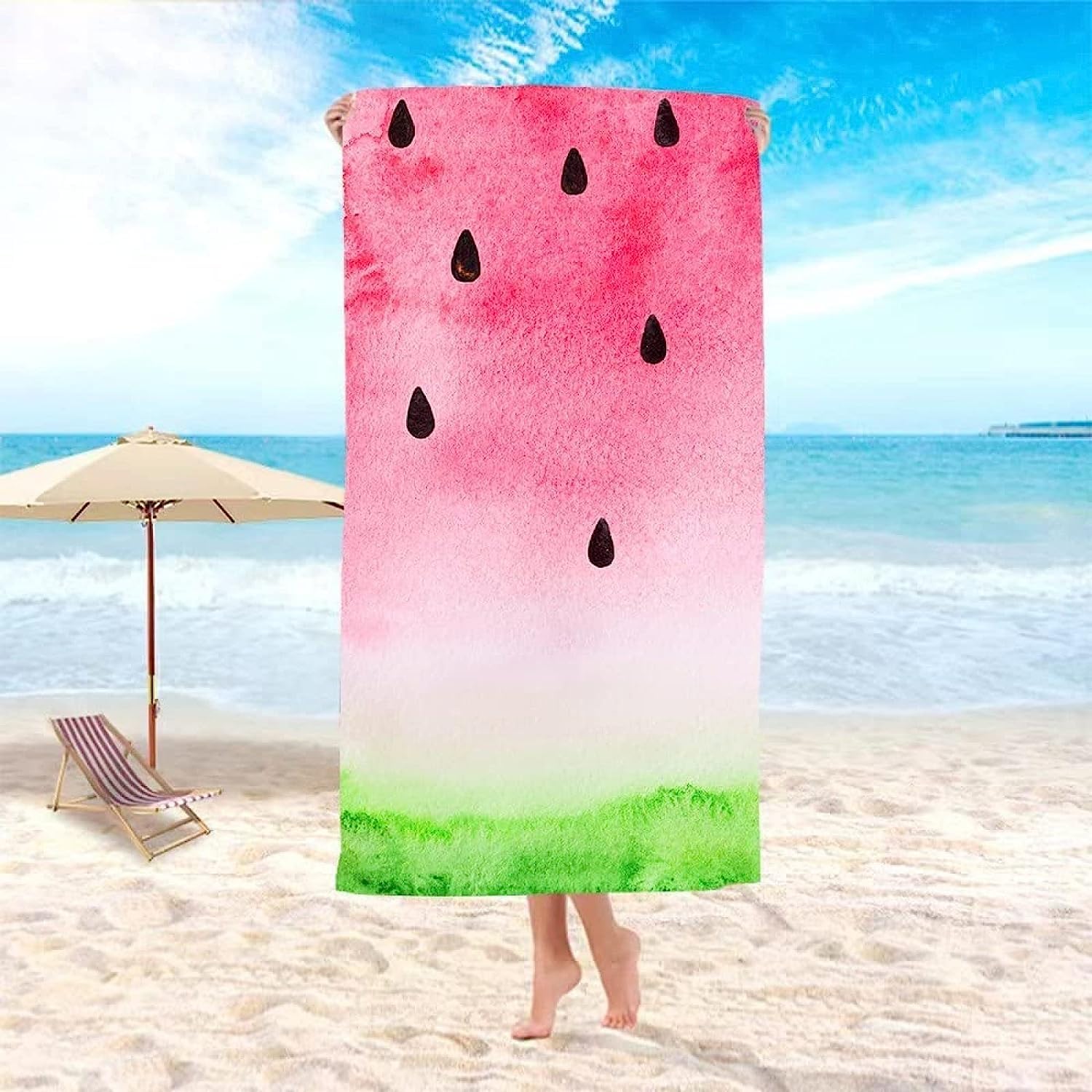 3D Watermelon Fruit Pattern Print Soft Absorbent Large Hand Towels Multipurpose For Bathroom, Hotel, Gym And Spa For Camping,Hiking,Travel,Swimming 70 X 150 Cm -8B4R+K9Q
