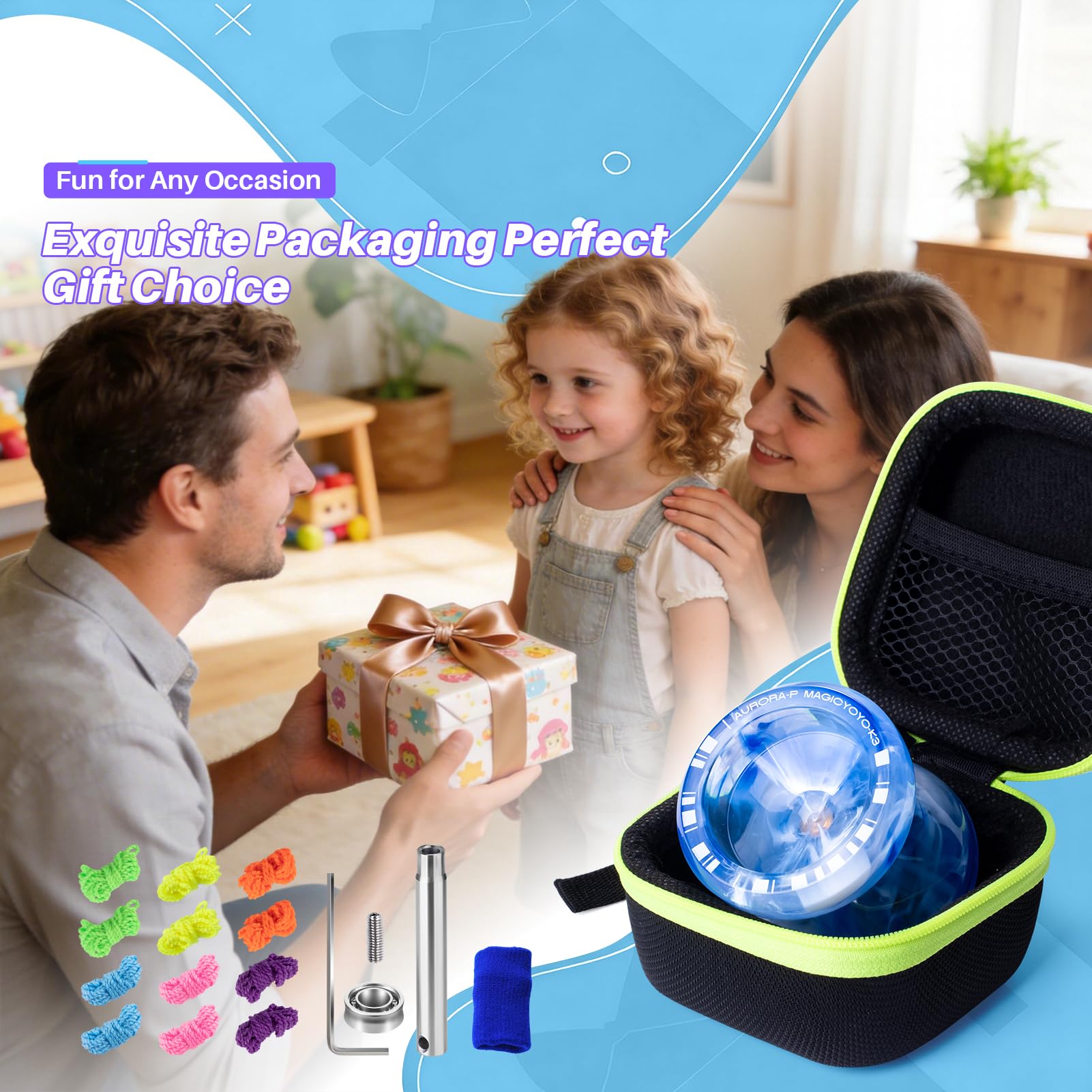 MAGICYOYO JoJo K3 Aurora-p, Yoyo professionnel pour spin, yo-yo réactif et non réactif pour débutants et avancés, avec 12 cordes Yoyo et kit d'accessoires Yo