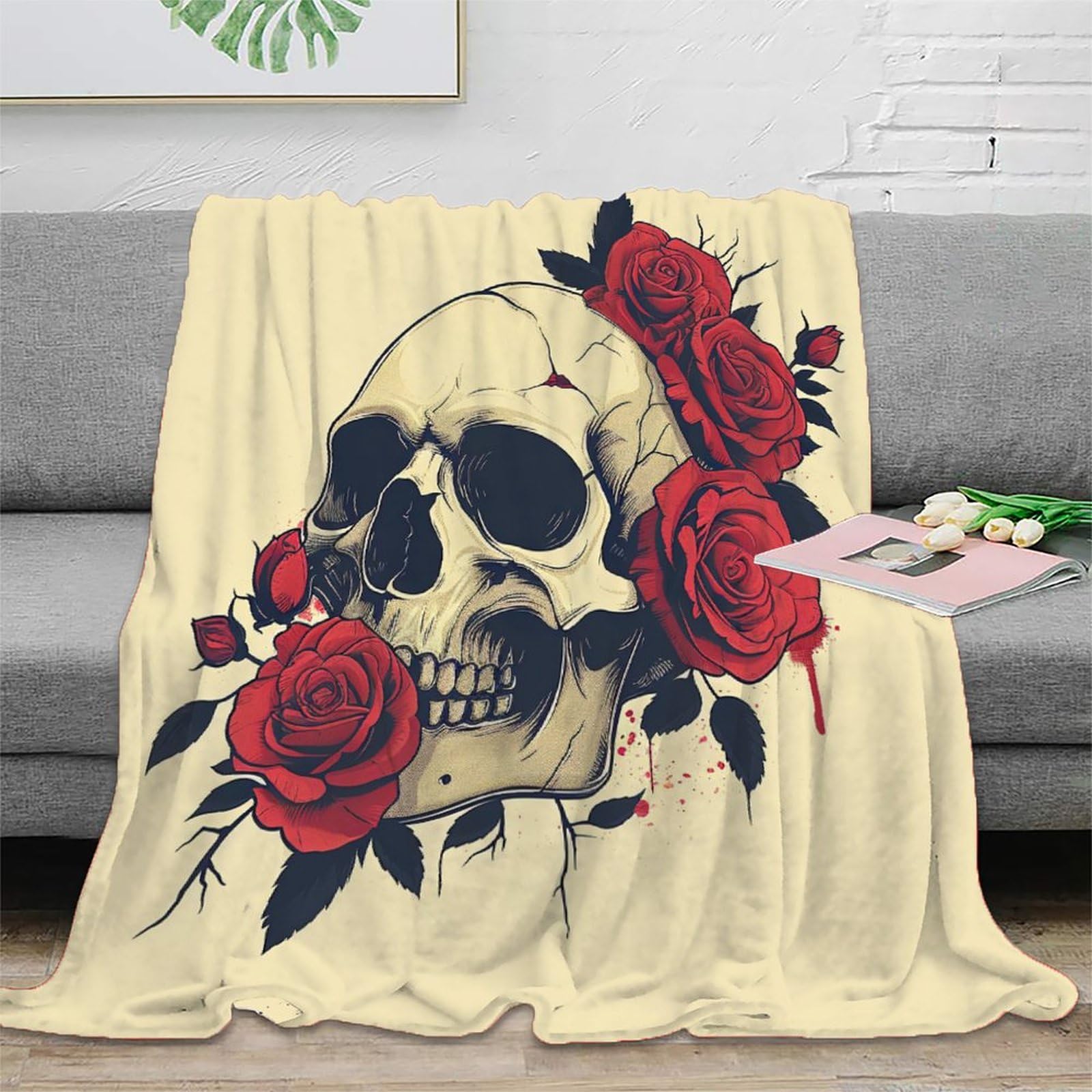 Nraopevvd Style-1 3D Printed Skull Throw Blanket Fluffy Soft Cozy Super Soft Cozy Fuzzy Warm Throws With Anti-Wrinkle/Anti-Tarnishing Lightweight For Home Couch Bed Sofa Cozy Warm 60X80inch(150X200cm)